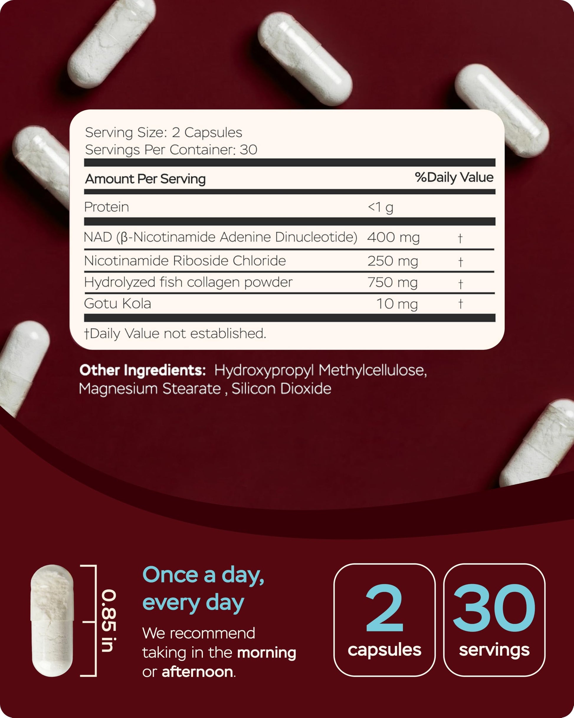 Gotu Kola and NAD Plus Supplement 1400mg - NMNH Supplement Alternative Supports Healthy Aging Complex with Nicotinamide Riboside & Gotu Kola, Collagen - Formula for Energy, Skin & Cognitive, 60 Caps 4Well Products uk supplements