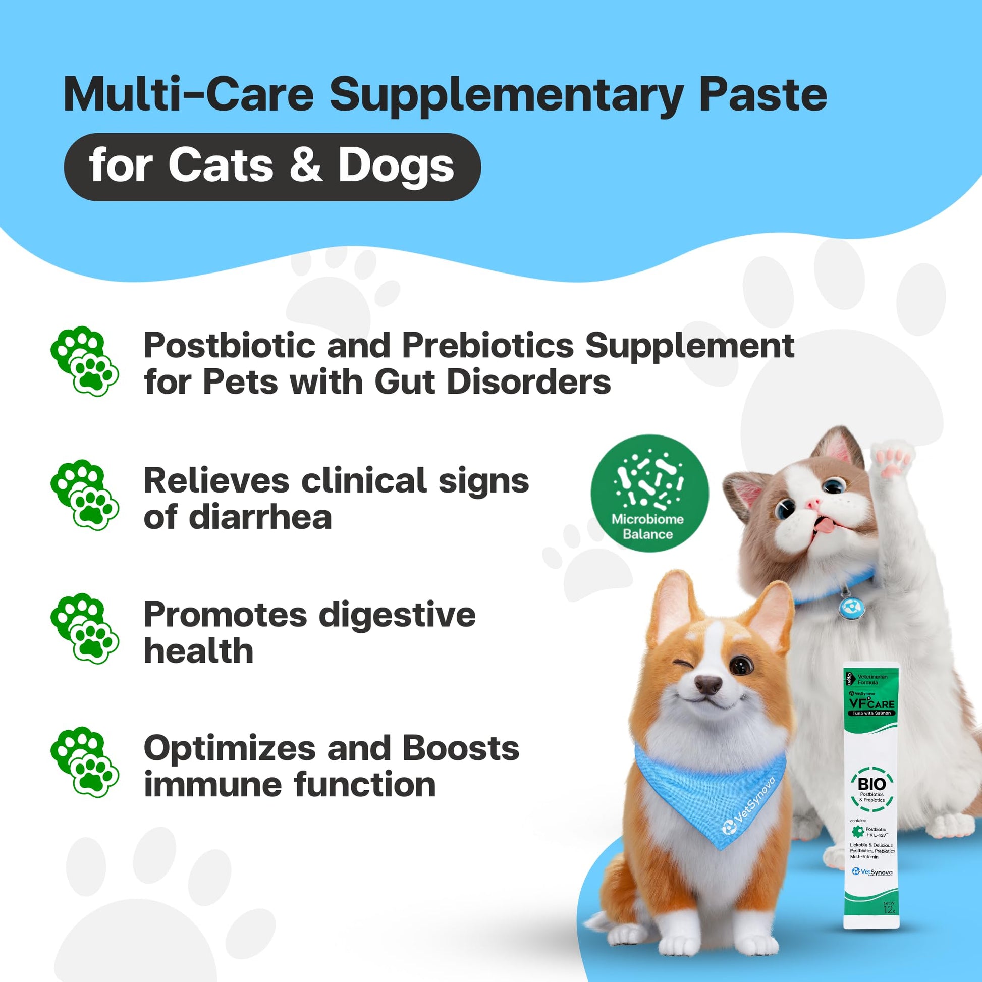 VFcare BIO Supplement for Cats & Dogs – Anti Diarrhea for Dogs, Gut Health Paste with Postbiotics, Prebiotics, FOS, L-137, Yeast Extract – Anti Diarrhea for Dogs, 30 Sachets VFCARE uk supplements