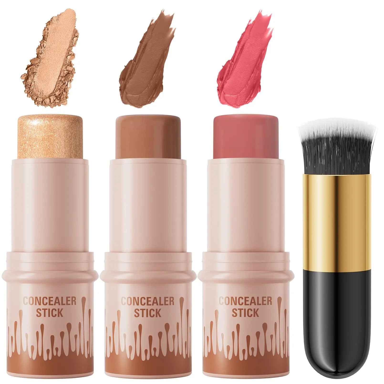 3Pcs Cream Contour Sticks Kit, Highlighter Stick Blush Stick Cream Contour Kit Makeup Set with Brush,Face Brightens & Shades Contour Stick Waterproof for Women QIC uk supplements