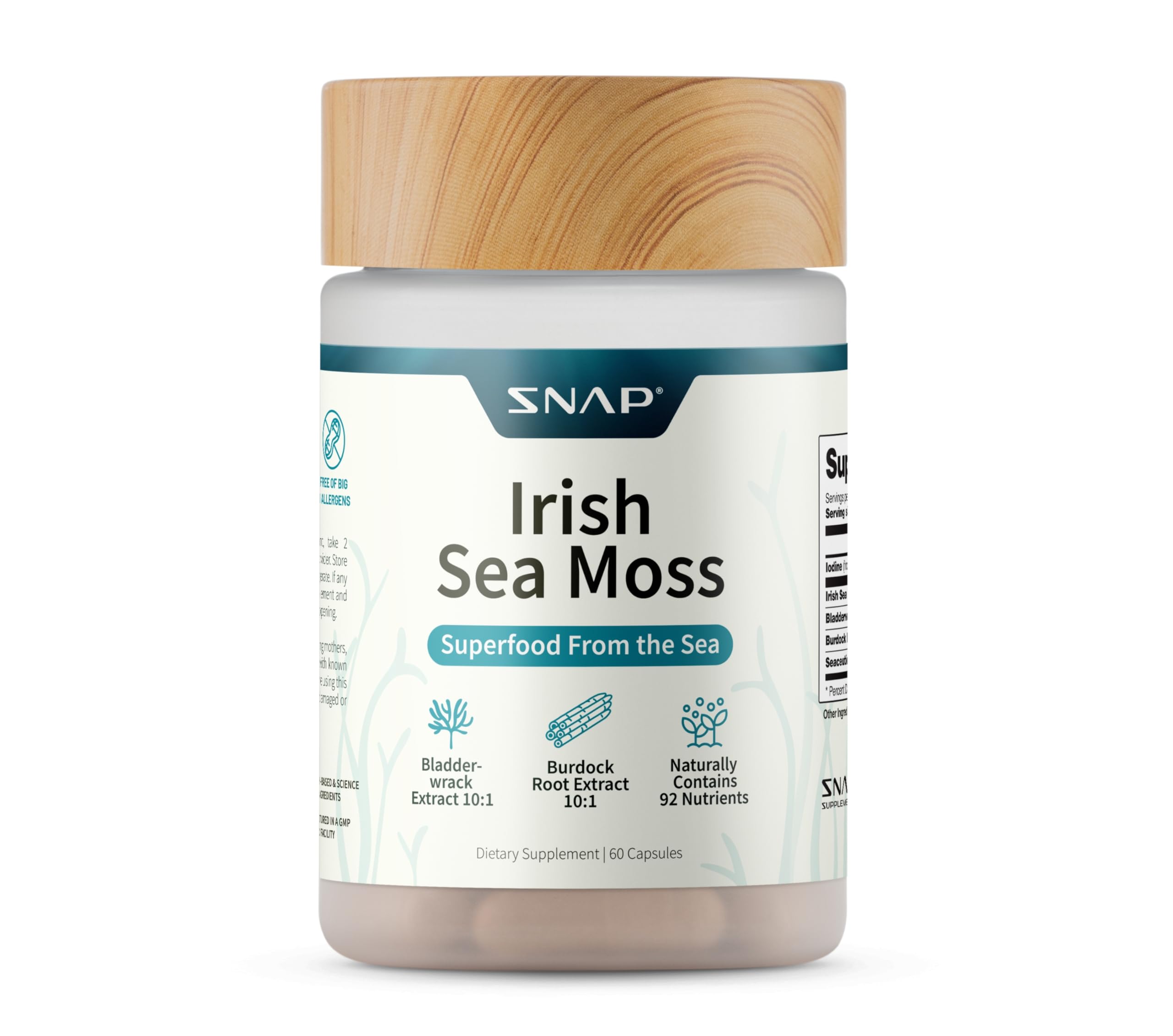 Snap Supplements Irish Sea Moss with Bladderwrack, Burdock Root & Iodine – Natural Sea Moss Supplement to Support Gut Health, Energy & Healthy-Looking Skin, 60 Vegan Capsules (1 Month Supply) Snap Supplements uk supplements