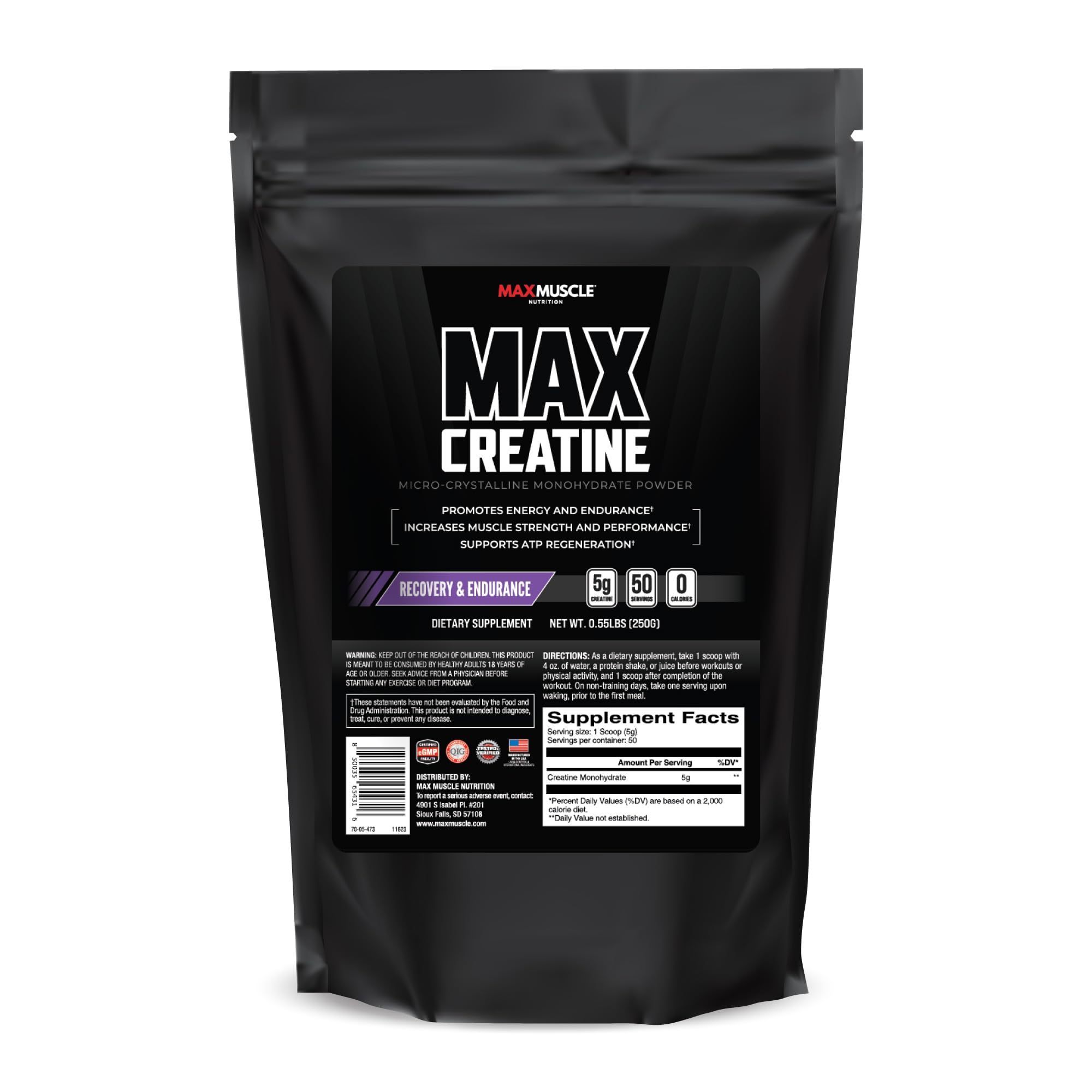 Max Muscle Ultra Pure Creatine Monohydrate Powder 5000 mg (5 Grams) | 3rd Party Purity Tested | 100% Micronized and Unflavored for Maximum Absorption | Keto Friendly | 8.8 Ounces | 50 Servings Max Muscle uk supplements