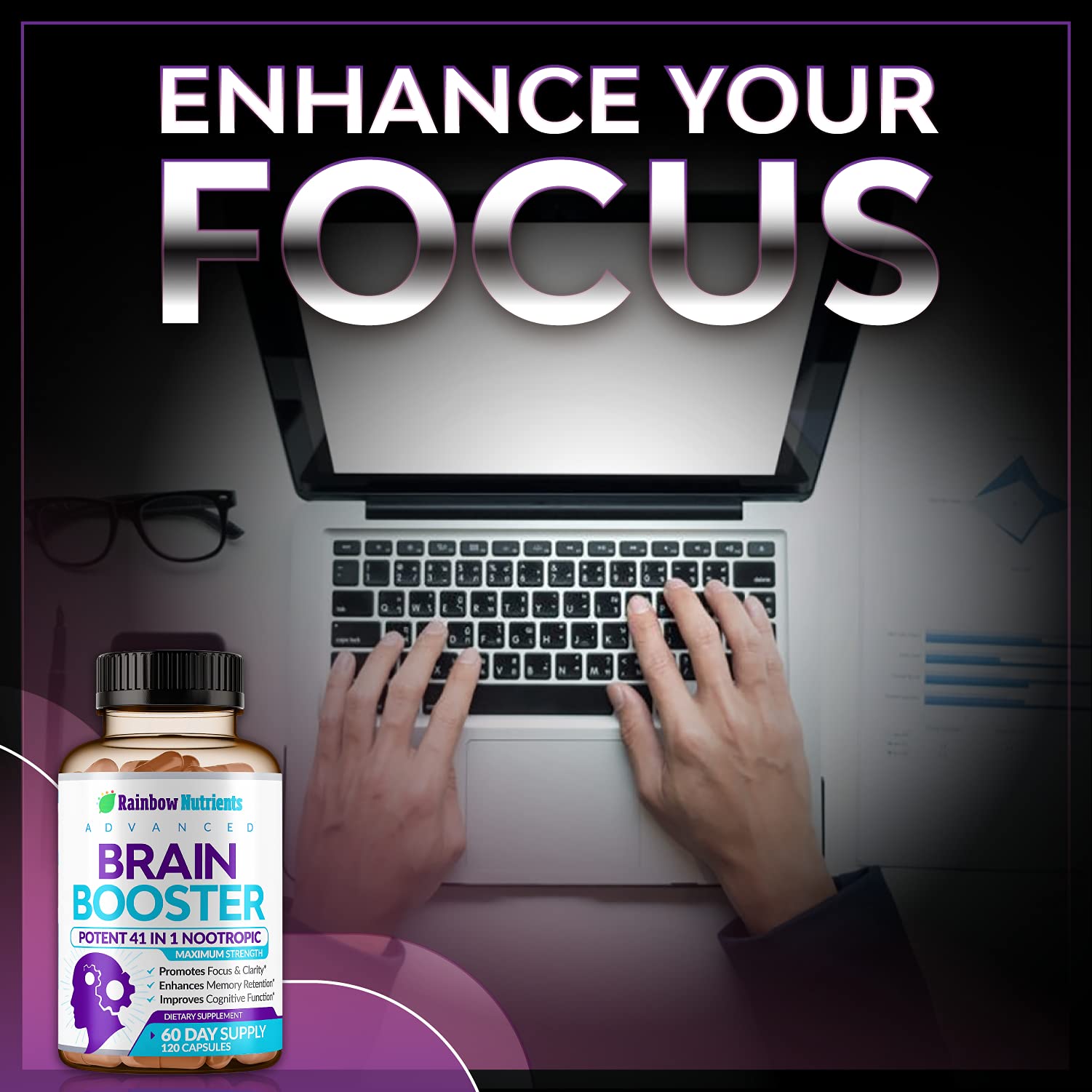 40-in-1 Brain Booster Supplements for Memory, Focus, Clarity, Energy, Performance Rainbow Nutrients, LLC uk supplements