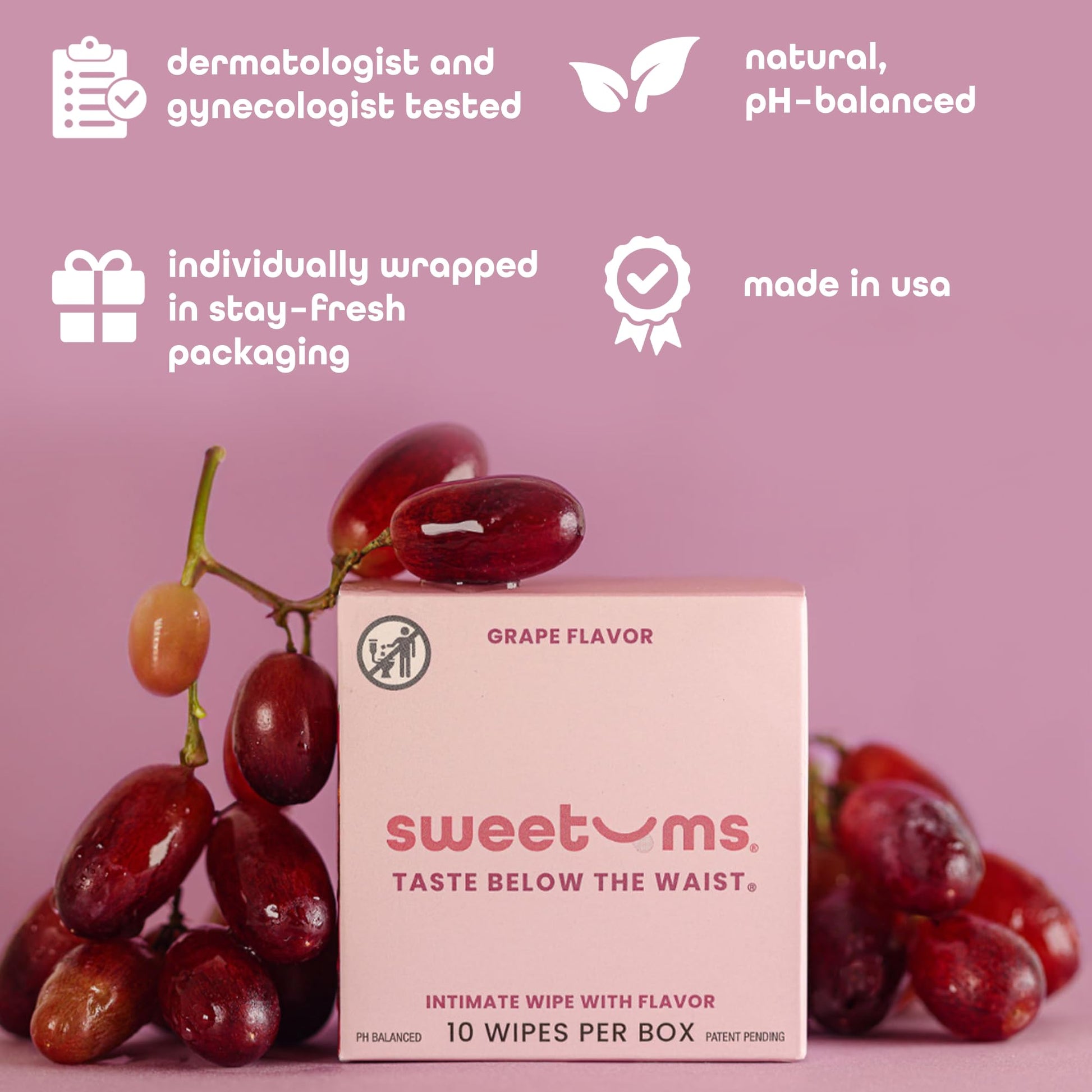 Sweetums Feminine Wipes For Women, Individually Wrapped - pH Balanced Flavored Intimate Wipes Sweetums uk supplements