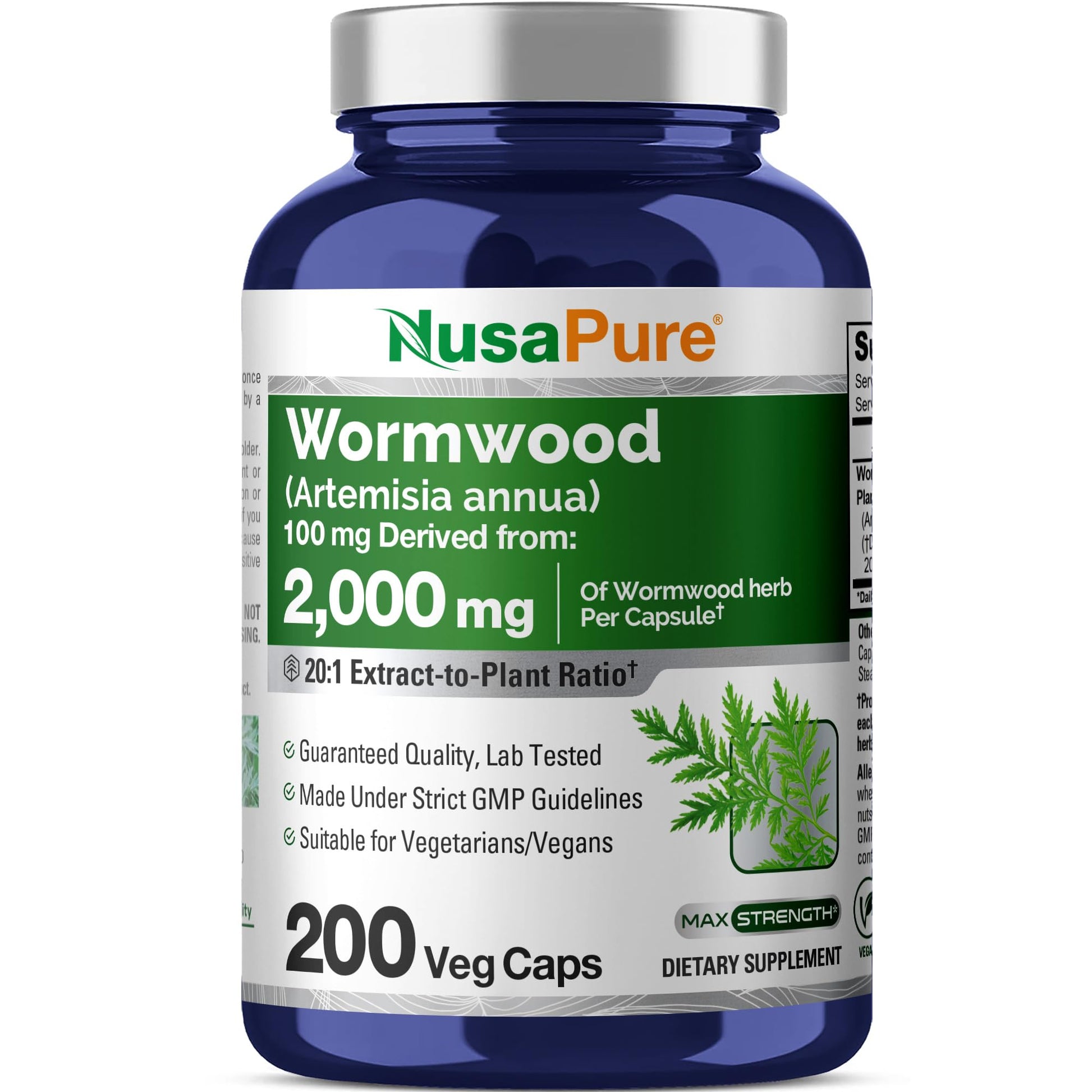 NusaPure Wormwood Capsules 2000mg | Artemisia Annua Herb | 200 Count | Non-GMO & Vegan Supplement NusaPure uk supplements