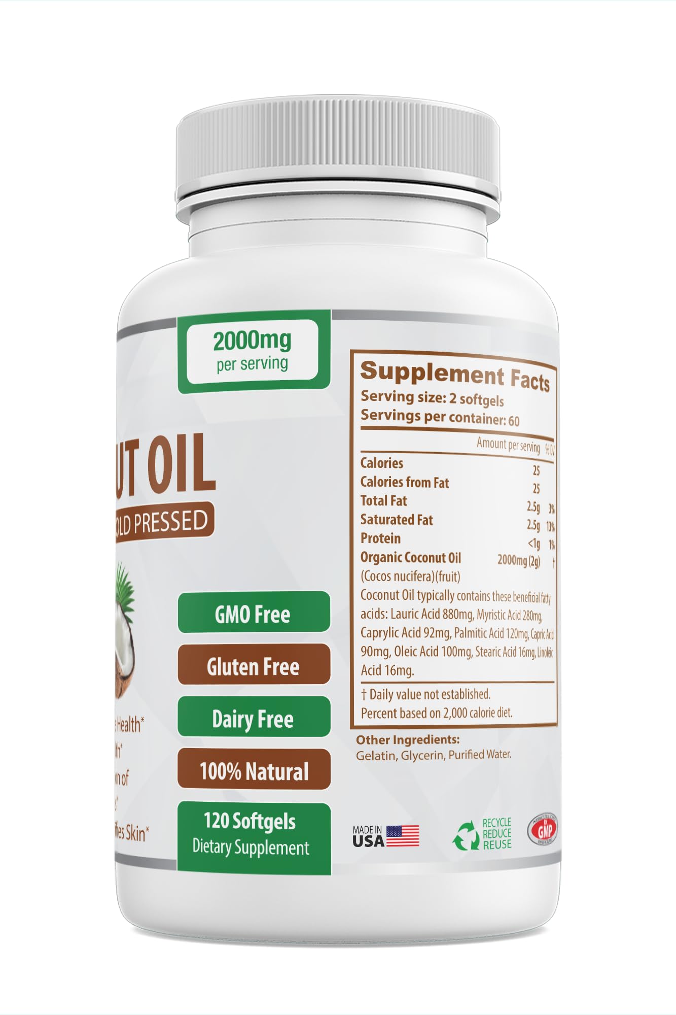 Organic Coconut Oil Capsules 2000mg - 100% Extra Virgin, Cold Pressed for Healthy Skin Going Vegan uk supplements