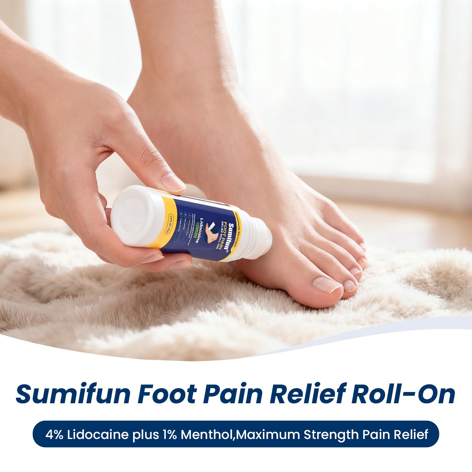 Sumifun Foot Pain Relief Lidocaine Roll-On - Maximum Strength OTC for Plantar Fasciitis & Heel Pain - Fast-Drying, Non-Greasy Formula, 2.5 Fl Oz * 2 Sumifun uk supplements