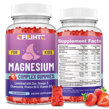 Kids Magnesium Gummies-Magnesium Glycinate Gummies for Kids Supplement-w/Zinc, Chamomile, Omega-3, Vitamin B6, D3 - for Sleep, Relaxation, Brain, Bones, Children's Calm, Sugar Free Strawberry 60ct CFILIHTC uk supplements