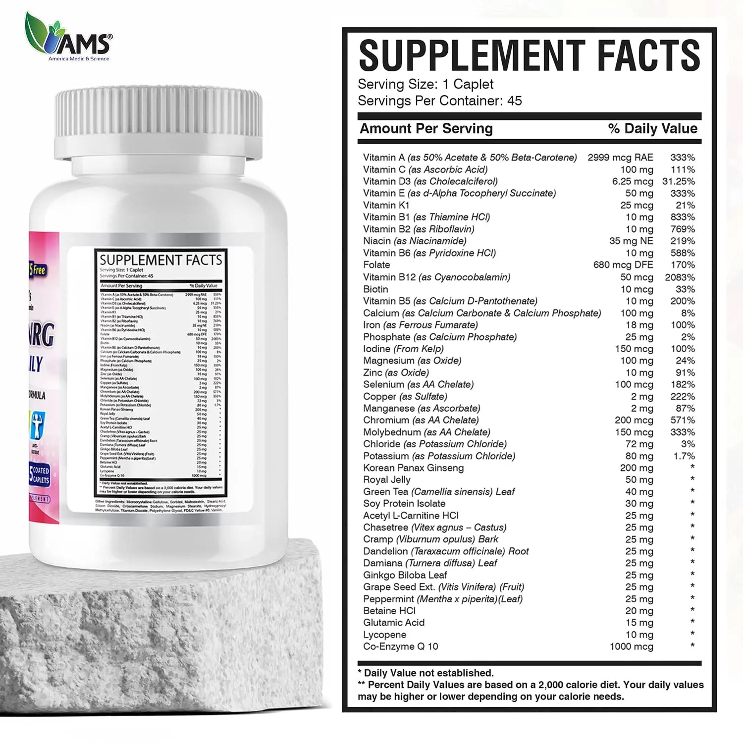 America Medic & Science Multivitamins for Women, Multi-NRG, 45 Coated Caplets, One Daily, Immune Support Supplements, Vitamin C & B Complex America Medic & Science uk supplements