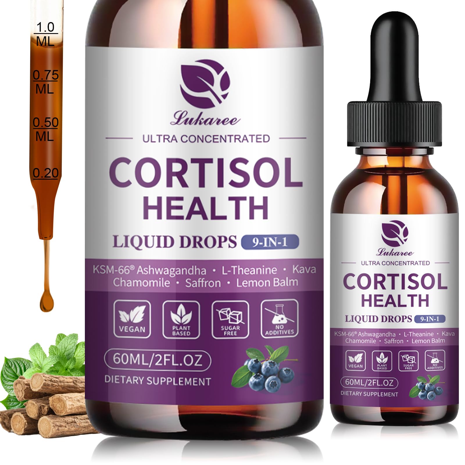Cortisol Supplements for Women, Cortisol Reducer Manager Detox with KSM-66® Ashwagandha, Kava, Lemon Balm & Vitamin C B5 B6, Lower Cortisol, Hormone Harmony Liquid Drops, 2 FL.OZ, Blueberry Flavor Lukaree uk supplements