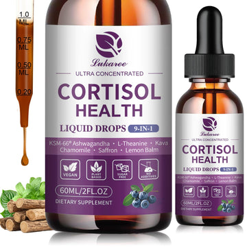 Cortisol Supplements for Women, Cortisol Reducer Manager Detox with KSM-66® Ashwagandha, Kava, Lemon Balm & Vitamin C B5 B6, Lower Cortisol, Hormone Harmony Liquid Drops, 2 FL.OZ, Blueberry Flavor Lukaree uk supplements