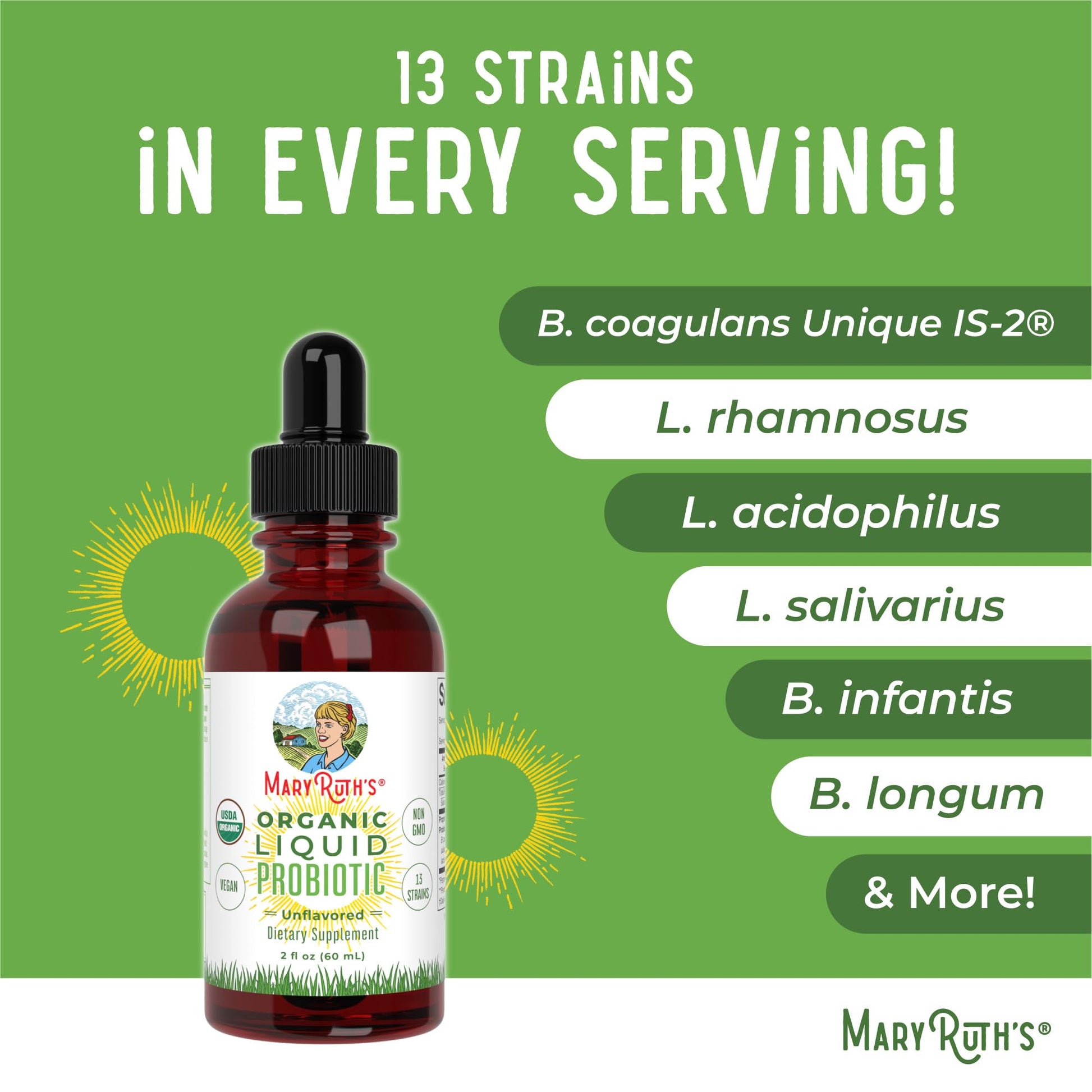 MaryRuth Organics Liquid Probiotic for Ages 4+ | 2 Billion CFU | 13 Probiotic Strains | Gut Health & Digestive Support | Gas & Bloating Support | Vegan | Gluten Free | Travel-Friendly | 20 Servings MARYRUTH'S uk supplements