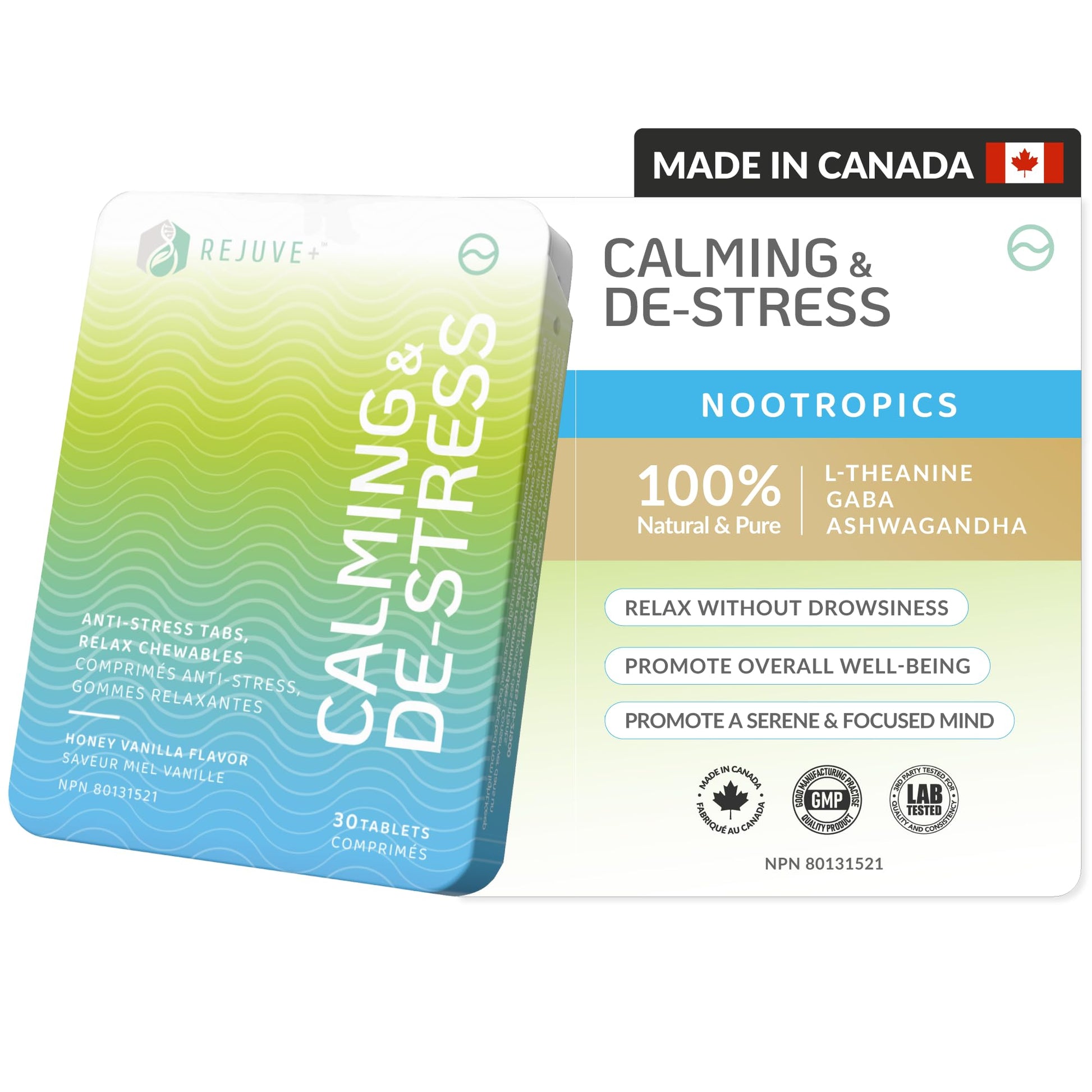 REJUVE+ Calm & Destress Nootropic Supplement – Brain Boost | L-Theanine, GABA, Ashwagandha, Vitamin D | Natural Stress Relief & Relaxation | Sleep Enhancer | Mood Enhancer | Honey Vanilla Flavor (1) REJUVE+ uk supplements