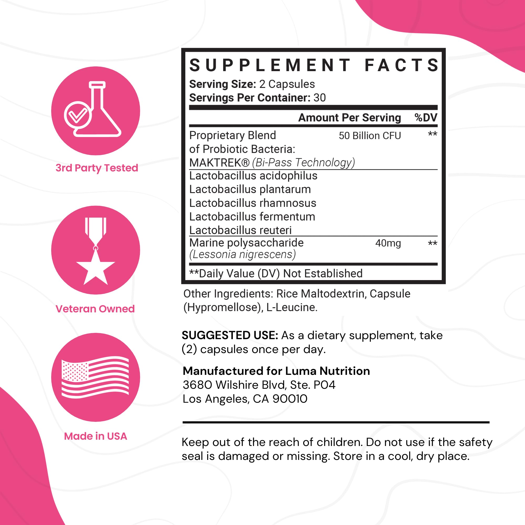 Luma Nutrition Probiotics for Women with Prebiotics - 50 Billion CFU - Formulated for Digestive Luma Nutrition uk supplements