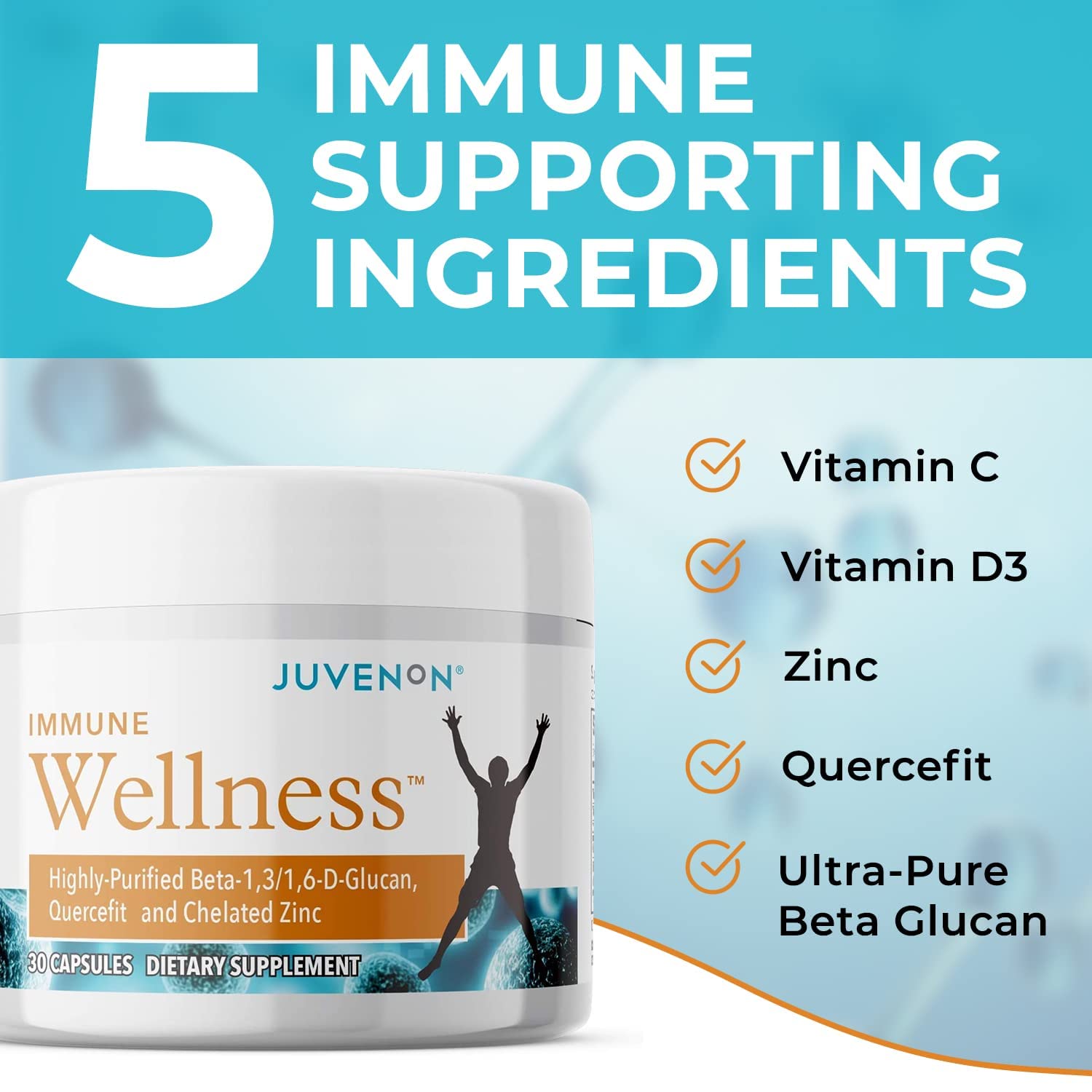 Juvenon Immune Wellness Defense Supplement with Vitamin C, Chelated Zinc Immune Booster Antioxidant Benefits for Adults, Healthy Aging, Heart Health, 30 Capsules Juvenon uk supplements