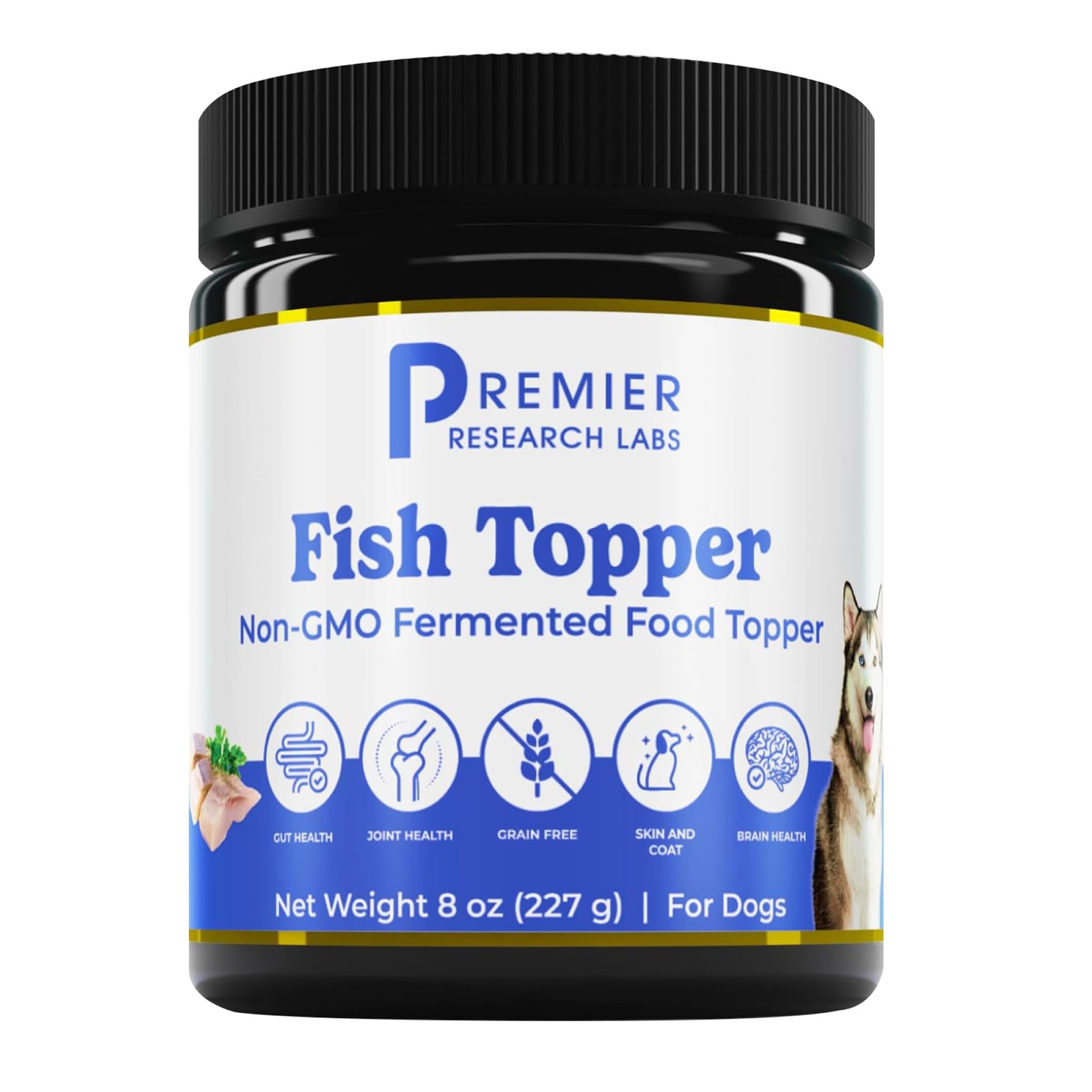 Premier Research Labs Fish Topper - Dried Dog Food Topper for Pets, Meal Mix Ins for Kibble, Supports Gut & Joint Health, Natural Source of Protein, Fermented, Grain Free, Non GMO - 16 oz Premier Research Labs uk supplements