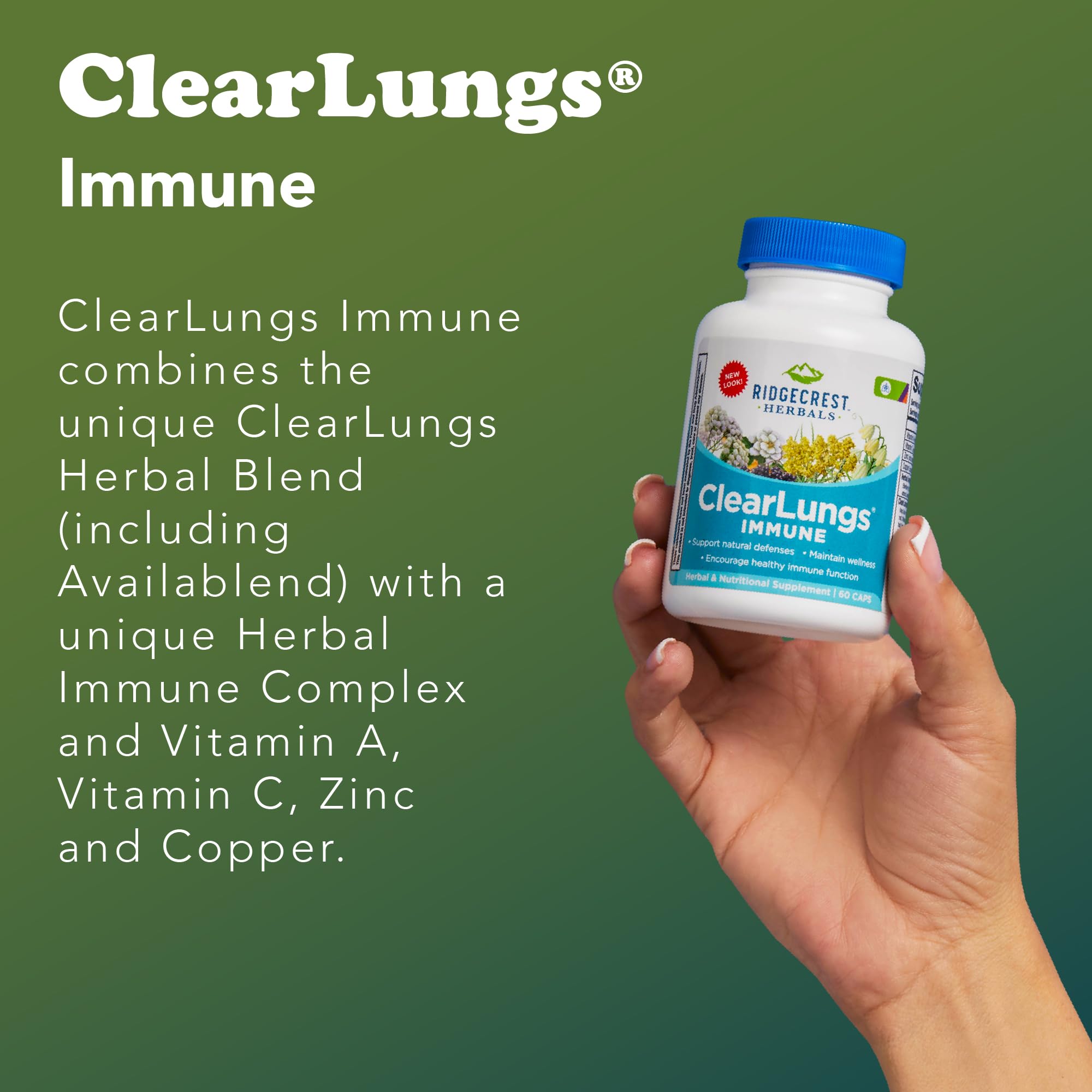 RidgeCrest Herbals ClearLungs Immune, Lung Support Supplement with Elderberry, Zinc, Vitamin C, Vitamin A, Olive Leaf, Mullein, Lung Wellness Formula for Respiratory Health (60 Vegan Caps, 30 Serv) RidgeCrest Herbals uk supplements