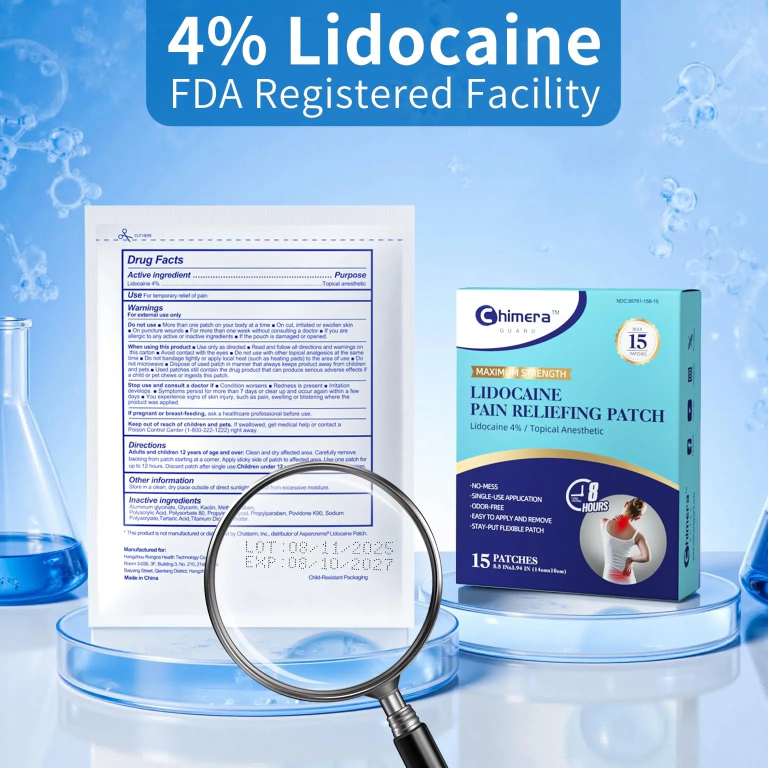 Chimera GUARD 4% Lidocaine Pain Relief Patches (80ct) - F-SA/H-SA Eligible Maximum Strength Numbing Gel Patch for Muscle, Joint, Nerve, Sciatica Pain - Odorless, Stay-Put & 8-Hour Long Lasting Chimera GUARD uk supplements