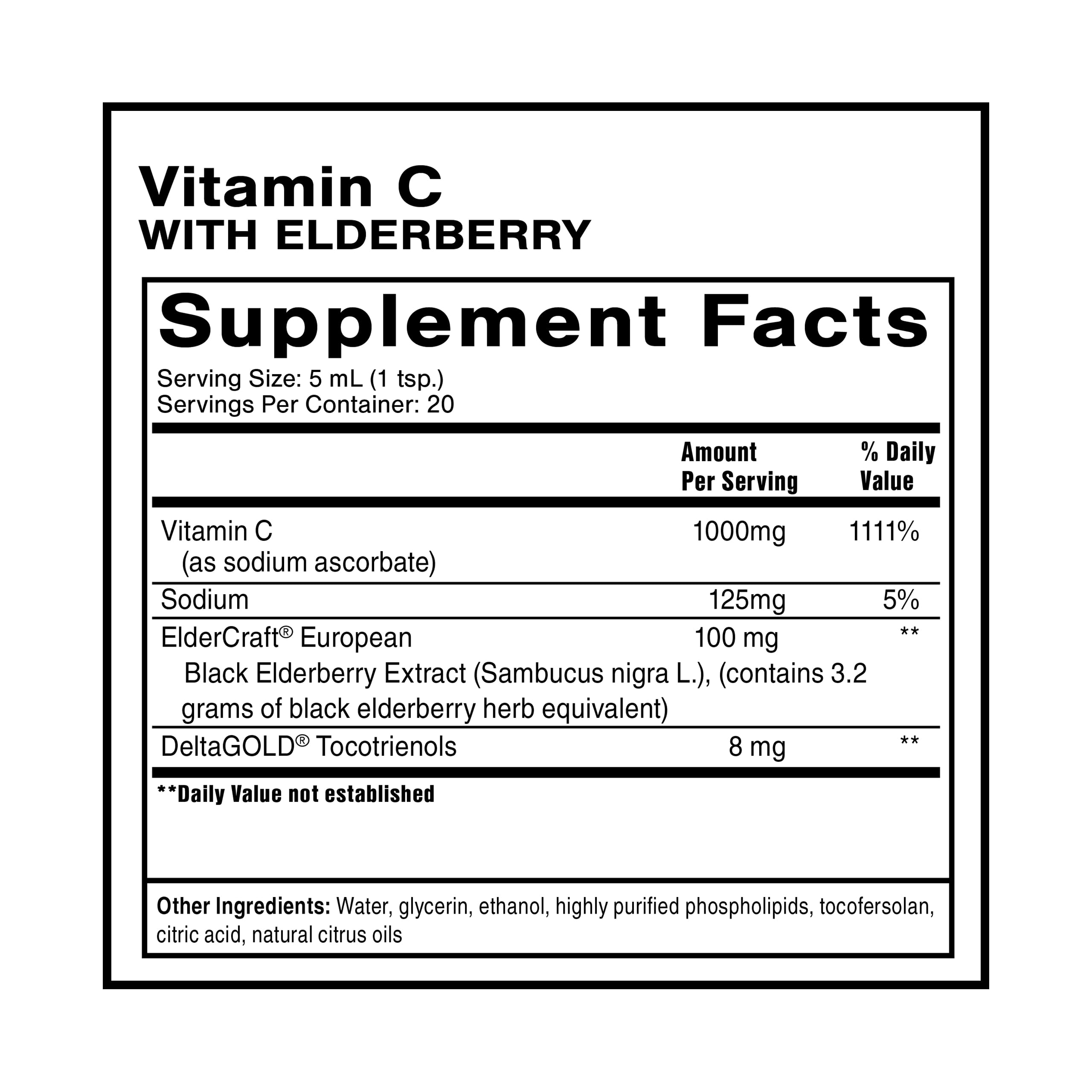 Quicksilver Scientific Liposomal Vitamin C + Elderberry - 1000mg with Superior Absorption Technology & Tocotrienols - Antioxidant & Immune Support Tonic (100ml), 1 Item Quicksilver Scientific uk supplements
