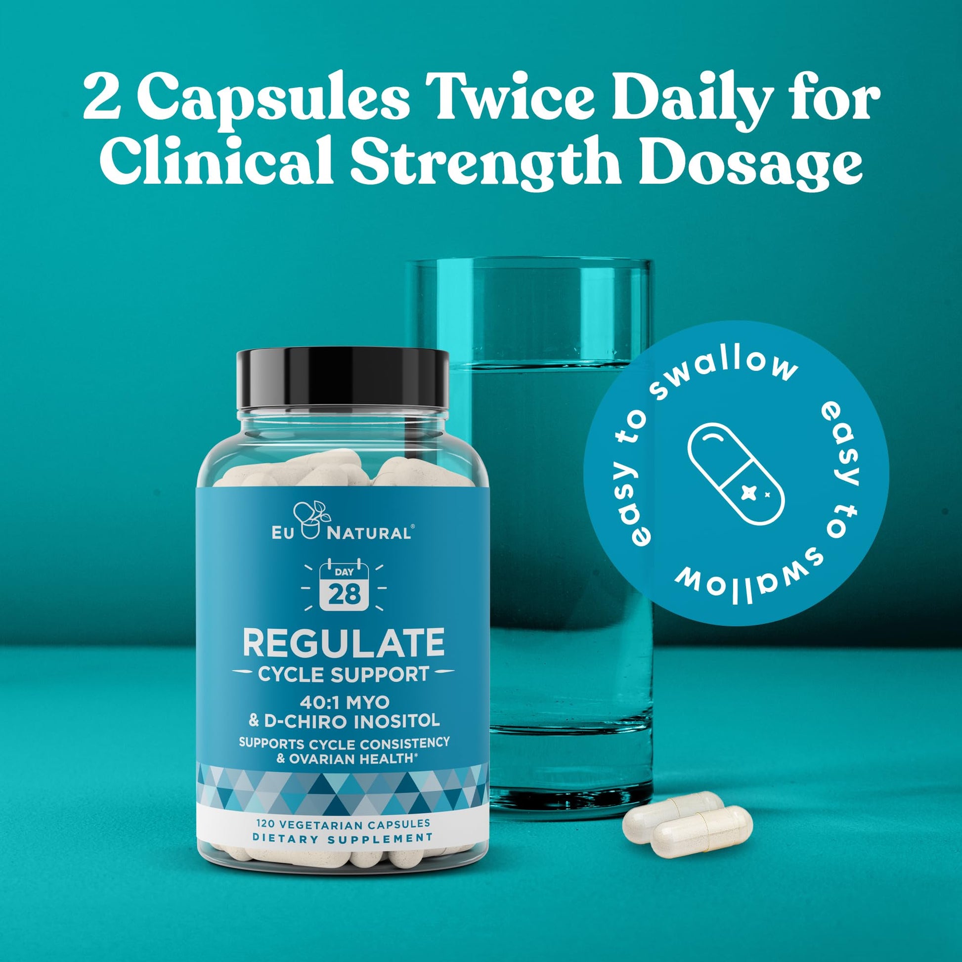 Regulate Cycle Support – Hormone Balance for Women at Optimal 40:1 Myo-Inositol 2000 mg & D-Chiro Inositol 50 mg – Supplement for Period Consistency, Menstrual & Ovulation Support – 120 Vegan Capsules Eu Natural uk supplements