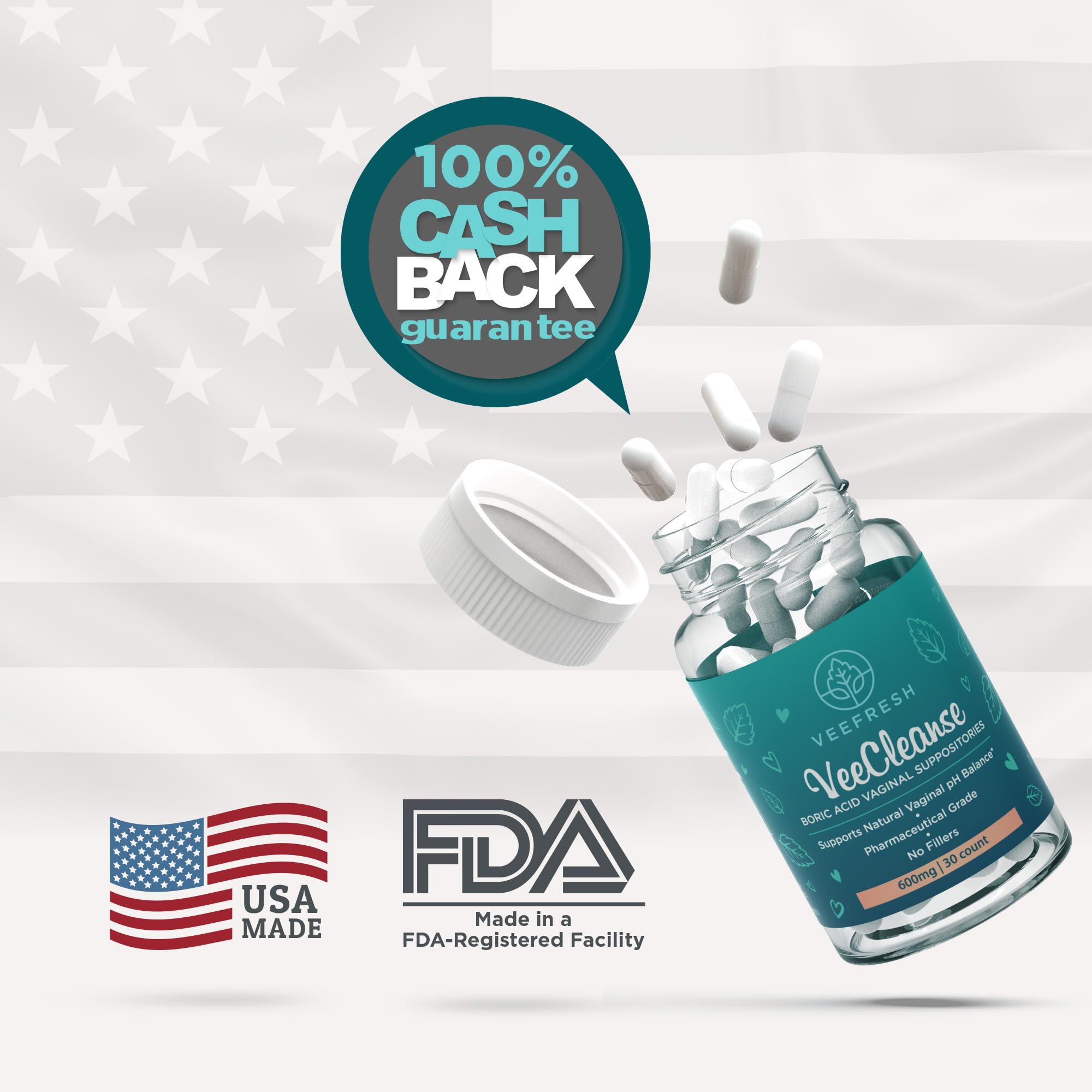 VeeFresh - VeeCleanse Boric Acid Vaginal Suppositories - Vaginal pH Balance Suppositories - Vaginal Odor Control - Feel Fresh, Feminine and Confident VeeFresh uk supplements