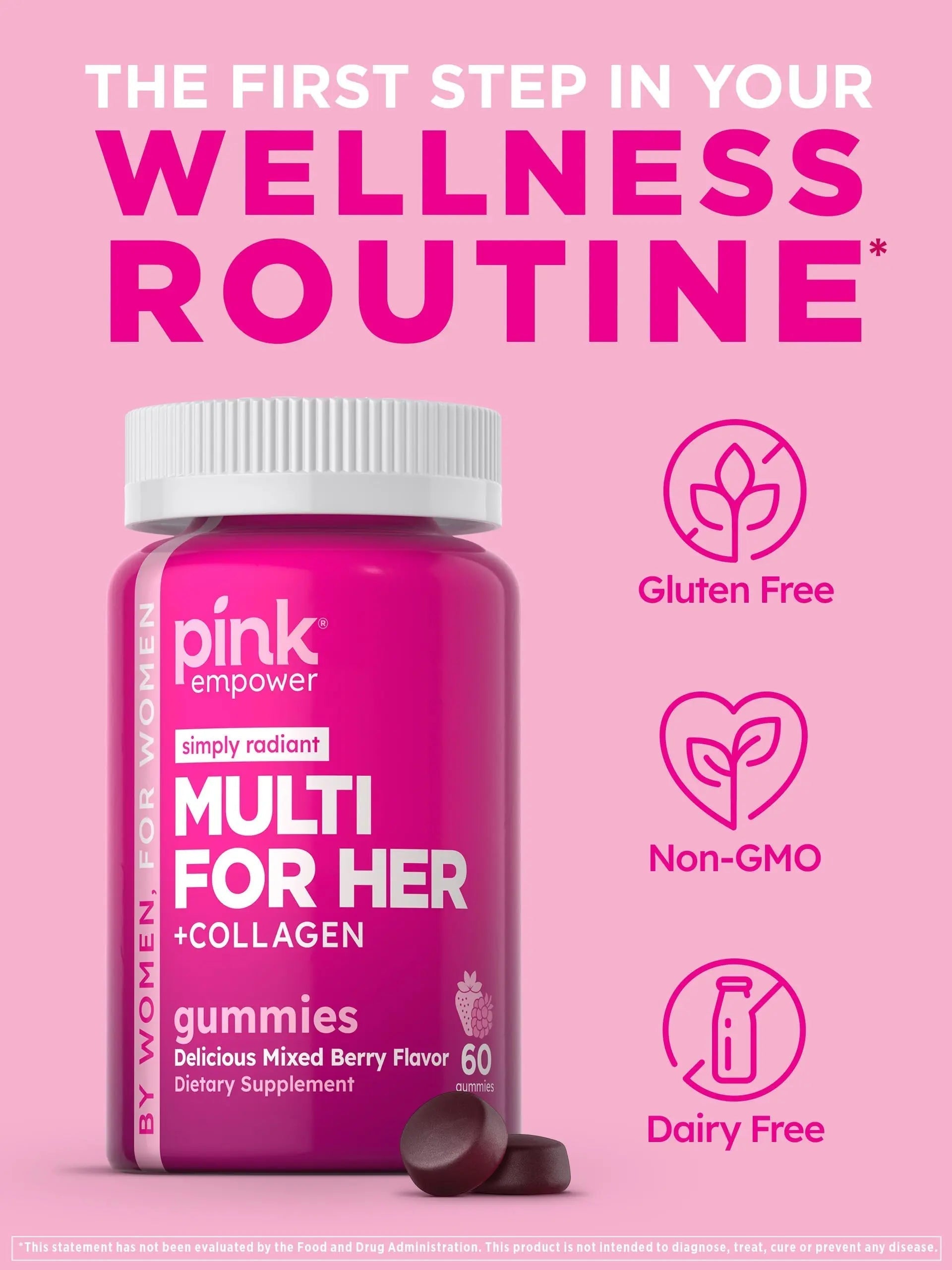 PINK Multivitamin Gummies for Women | Non-GMO & Gluten Free | Plus Collagen & Biotin | Mixed Berry Flavor PINK uk supplements