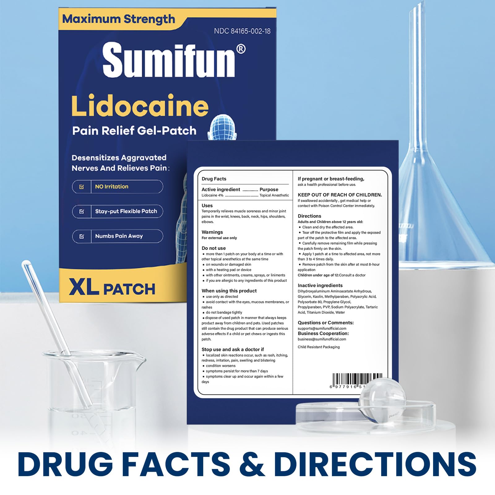 Sumifun 4% Lidocaine XL Pain Patches | Extra Large 4.72"x7.87" for Full Back & Thigh Coverage | Maximum Strength OTC Numbing | 8-Hour Medical Adhesion (X-Large, Count, 18) Sumifun uk supplements