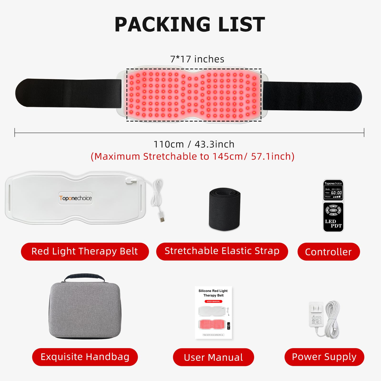 Toponechoice Red Light Therapy Belt, 450pcs 660nm 850nm 940nm, Infrared Light Therapy Toponechoice uk supplements