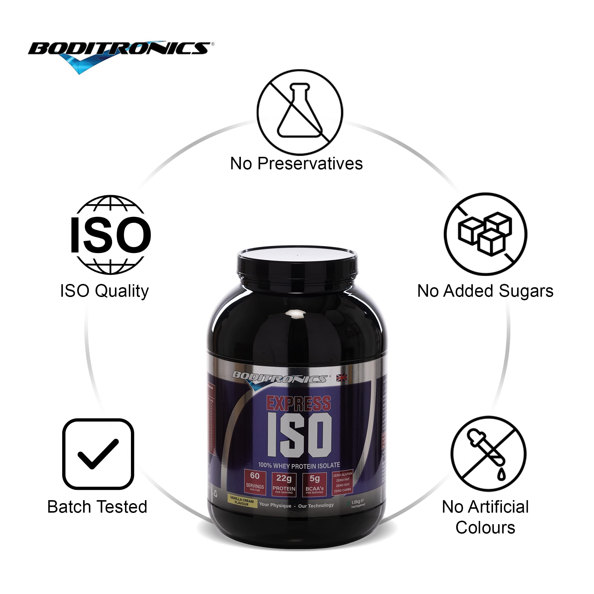 Boditronics 1.5 kg Iso Express Whey 100% Whey Isolate Protein Powder with Occurring Amino Acid Boditronics uk supplements