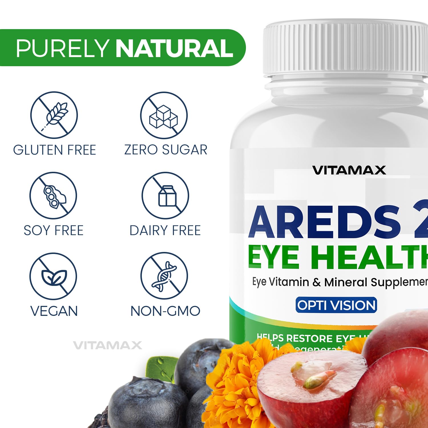 AREDS 2 Eye Vitamins - Lutein, Zeaxanthin, Bilberry, Astaxanthin Mineral Vision Supplement - Supports Eye Strain, Dry Eyes, Pressure, and Vision Health - Made in USA - 120ct Vitamax uk supplements
