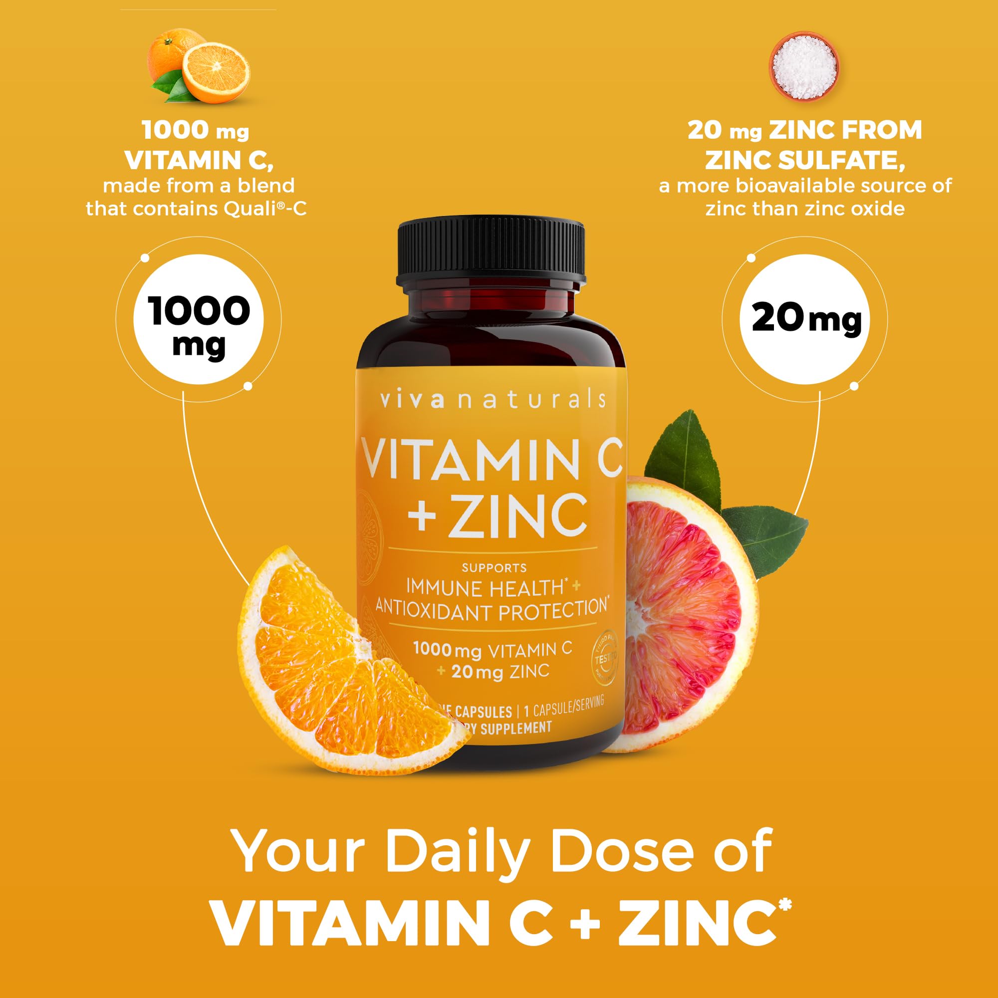 Viva Naturals Vitamin C and Zinc Supplement (250 Capsules) - 1000 mg Vitamin C with Zinc 20 mg Antioxidant Supplements for Immune Support, Vitamin Supplement for Adults Viva Naturals uk supplements