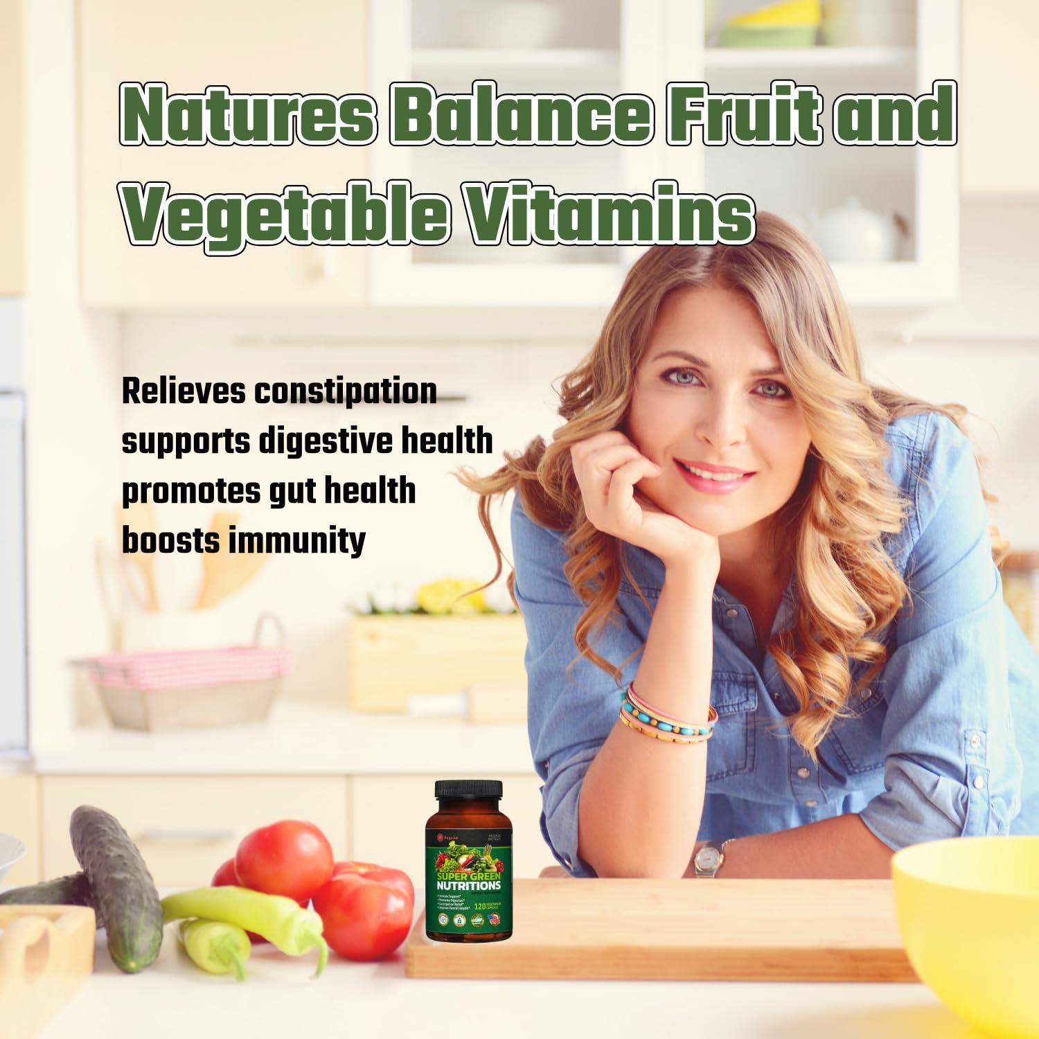 Fruits and Veggies Supplement, 36 Fruits & Vegetables with 24 Essential Vitamins, Minerals & Trace Elements,High in Fiber for Digestion & Constipation Relief,Daily Nutritional Support,120 Capsules aegabe uk supplements