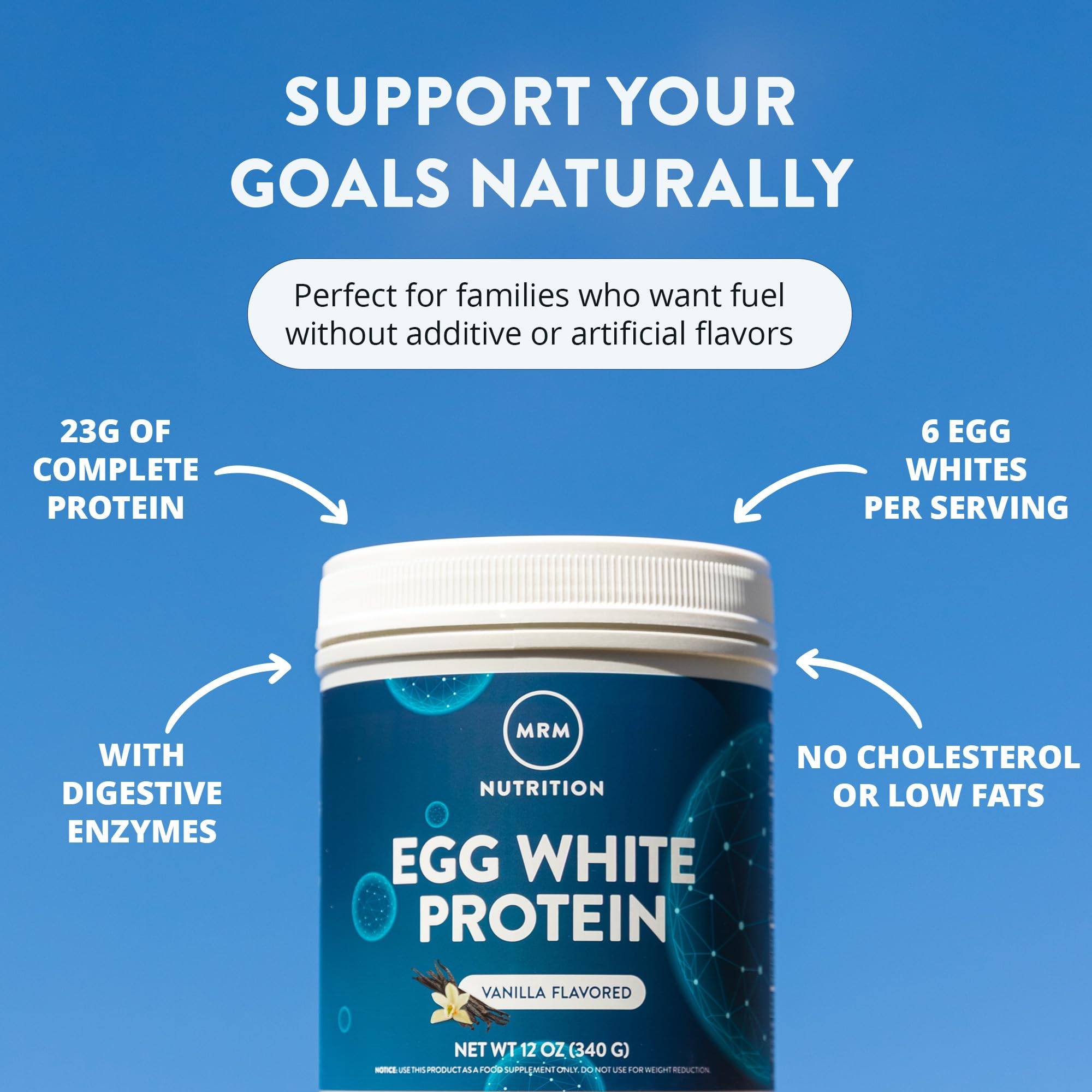 MRM Nutrition Egg White Protein - Sugar Free Vanilla Flavored Powder, 23g Fat-Free Protein with Digestive Enzymes, Free of Dairy, Gluten, and Soy, High Biological Value - 20 Servings MRM uk supplements