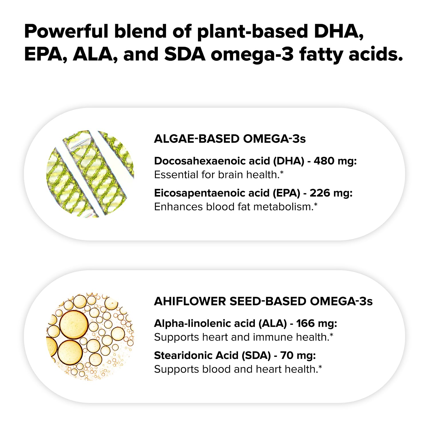 Vegan Omega 3 Supplement- 960mg Omega-3 Fatty Acids, DHA, EPA, SDA, ALA Supplement - Immune Support- 30 Servings, 60 Liquid Capsules Complement uk supplements