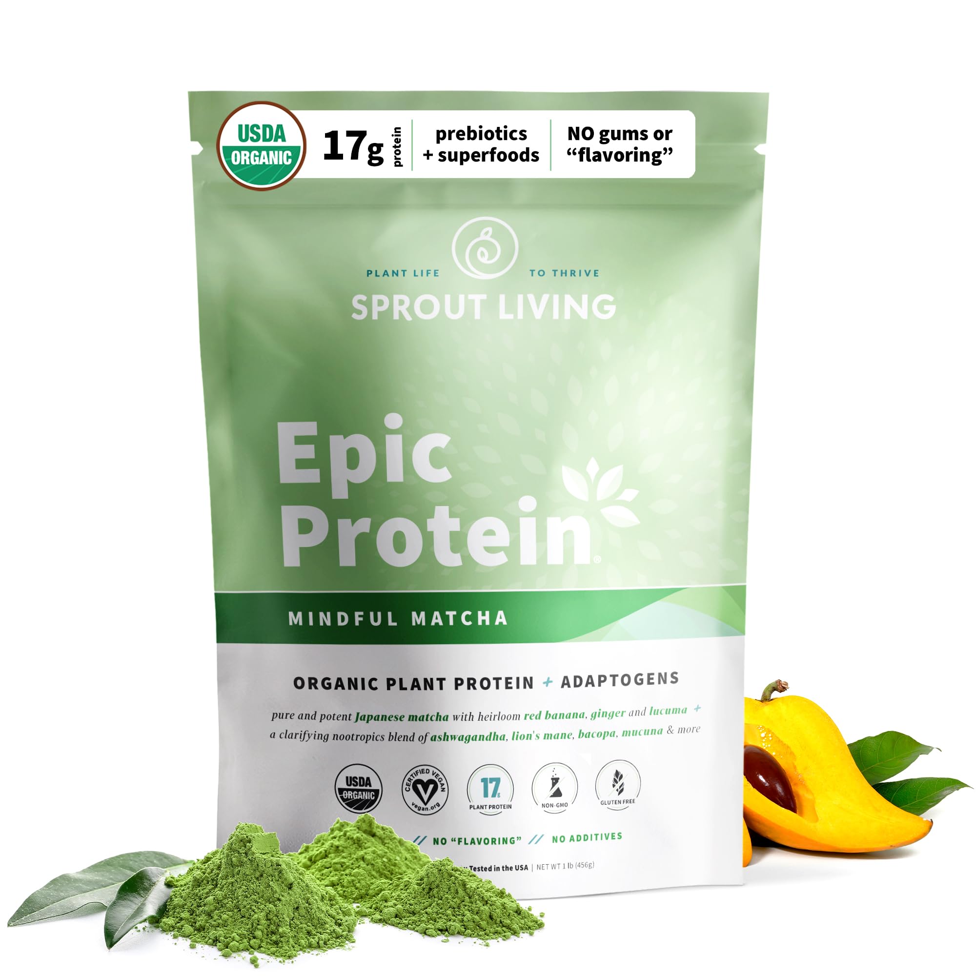Sprout Living Epic Protein, Plant Based Protein & Superfoods Powder, Mindful Matcha Sprout Living uk supplements