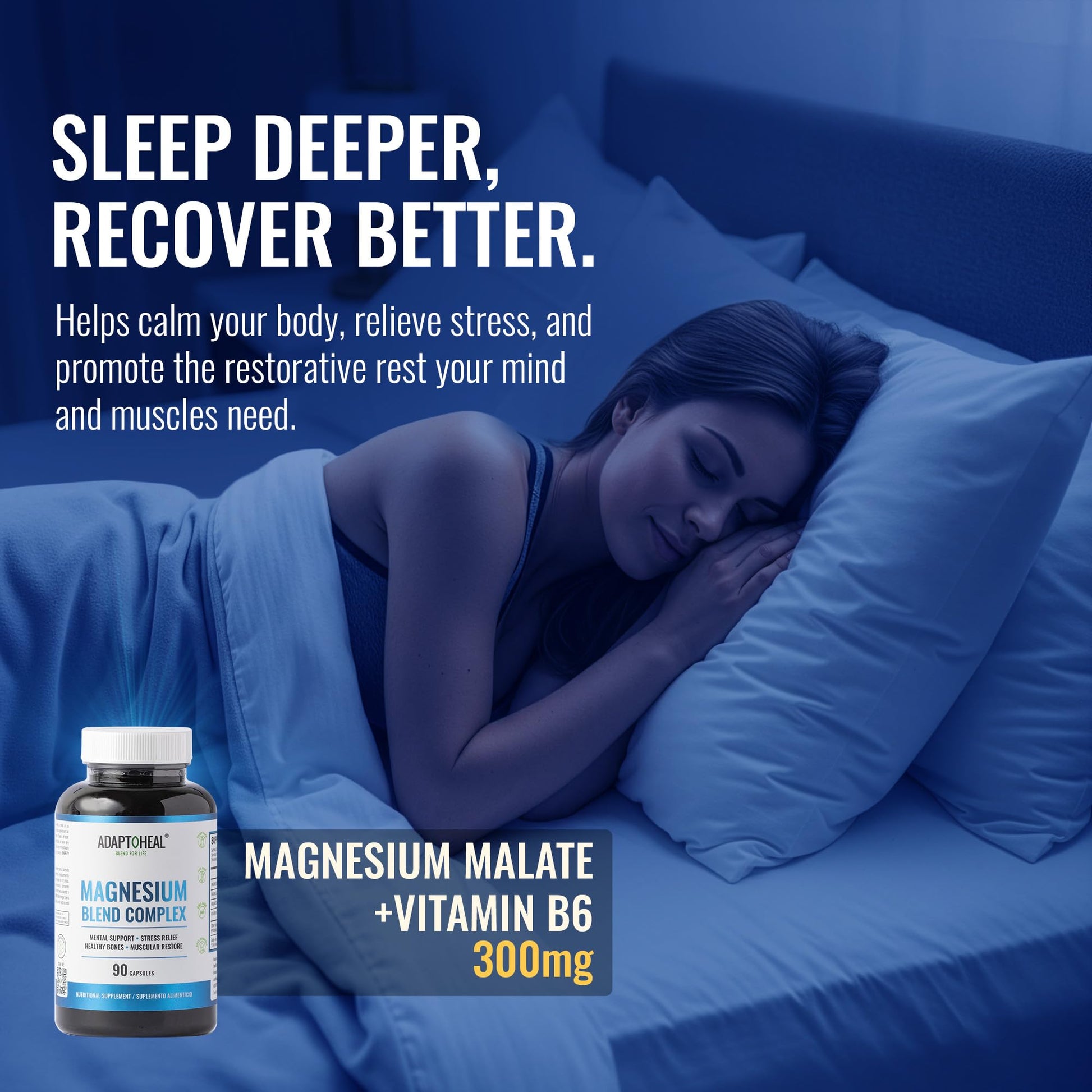 ADAPTOHEAL Magnesium Complex – Glycinate, Malate & Citrate with Vitamin B6, Sleep Support, Stress Relief, Muscle Relaxation, Nervous System Support – 90 Capsules ADAPTOHEAL uk supplements