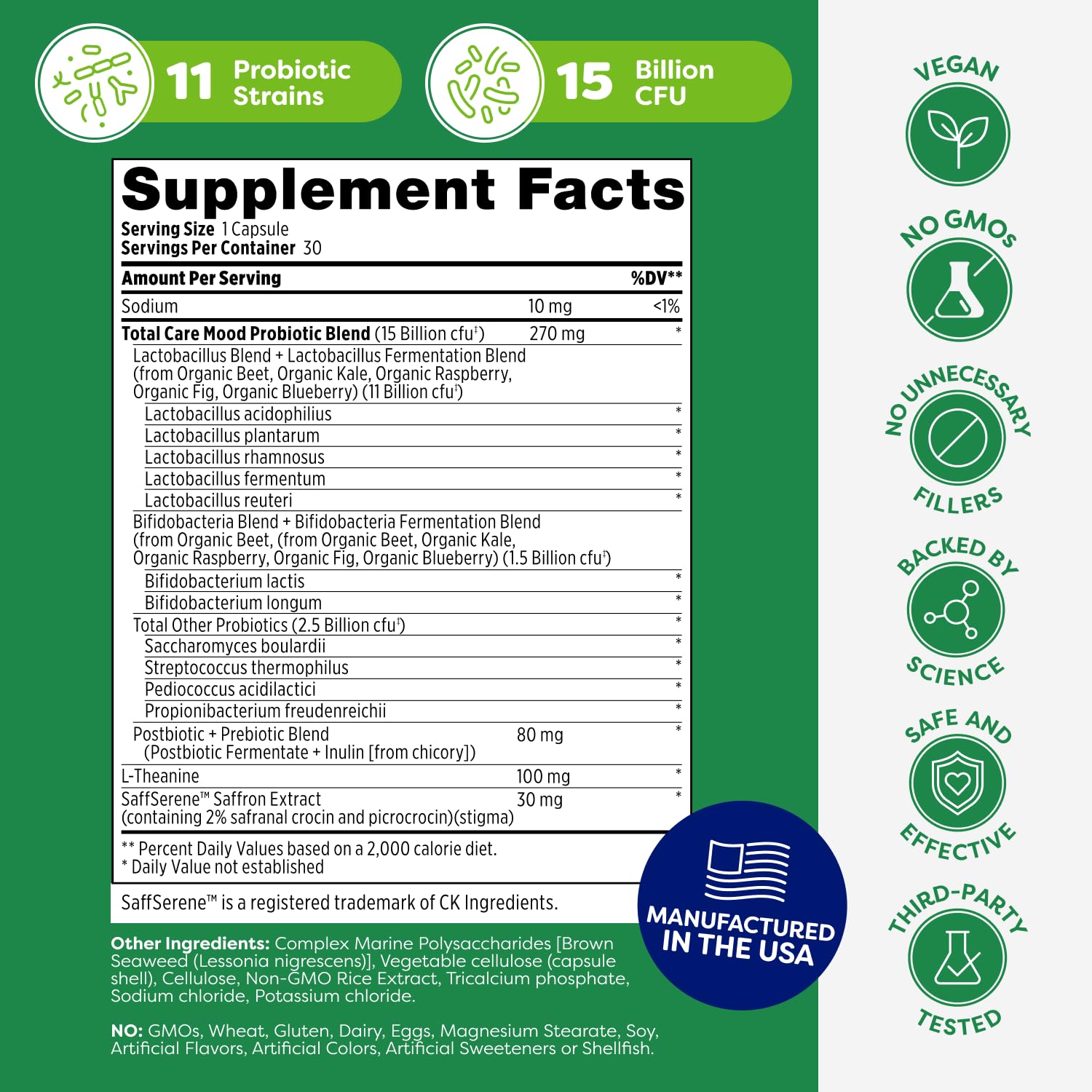 Probulin Mood Probiotics for Women with Saffron, L Theanine, Probiotic, Prebiotic, Postbiotic - Mood Support Supplement & Gut Support - Vegan, Non GMO, 30 Capsules Probulin uk supplements