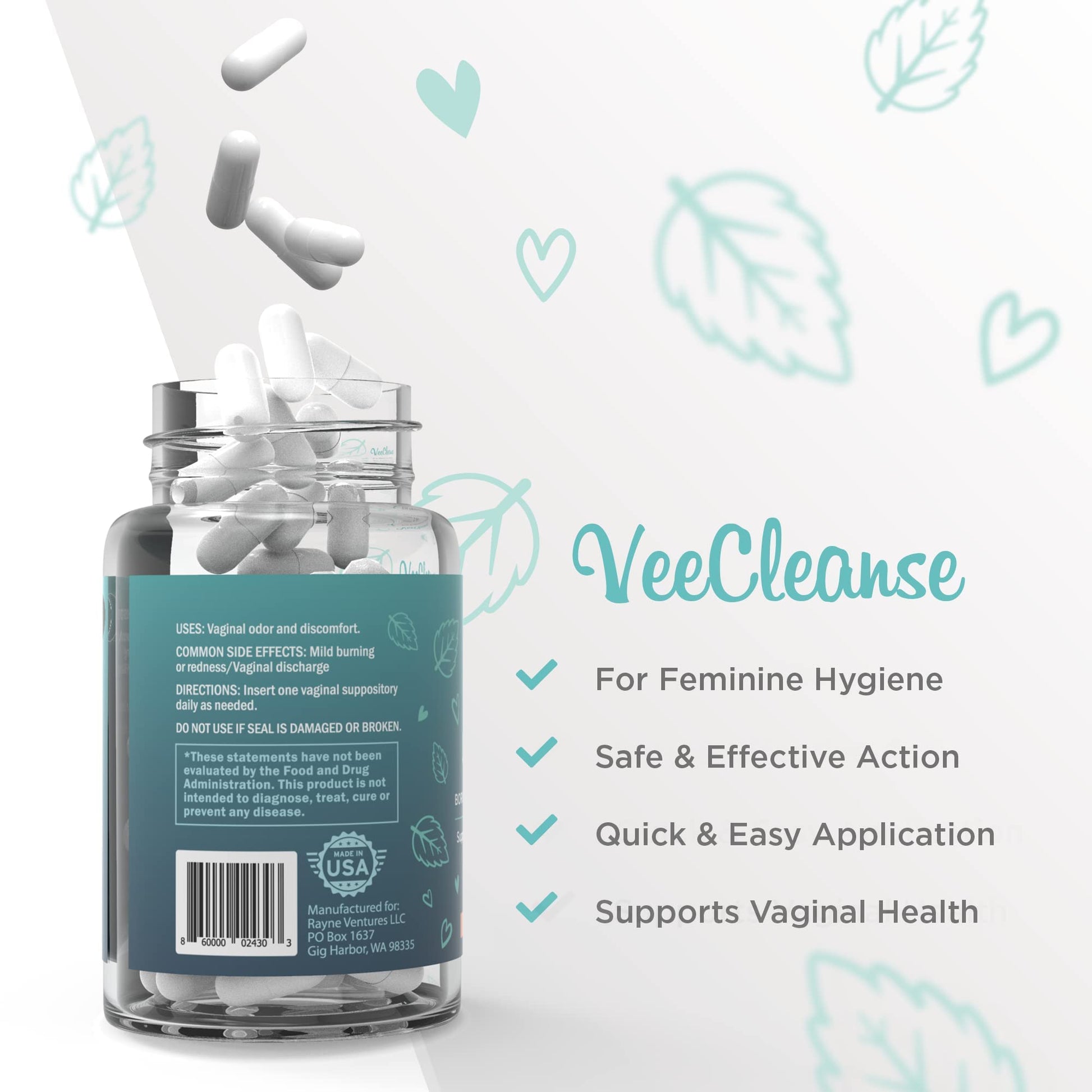 VeeFresh - VeeCleanse Boric Acid Vaginal Suppositories - Vaginal pH Balance Suppositories VeeFresh uk supplements