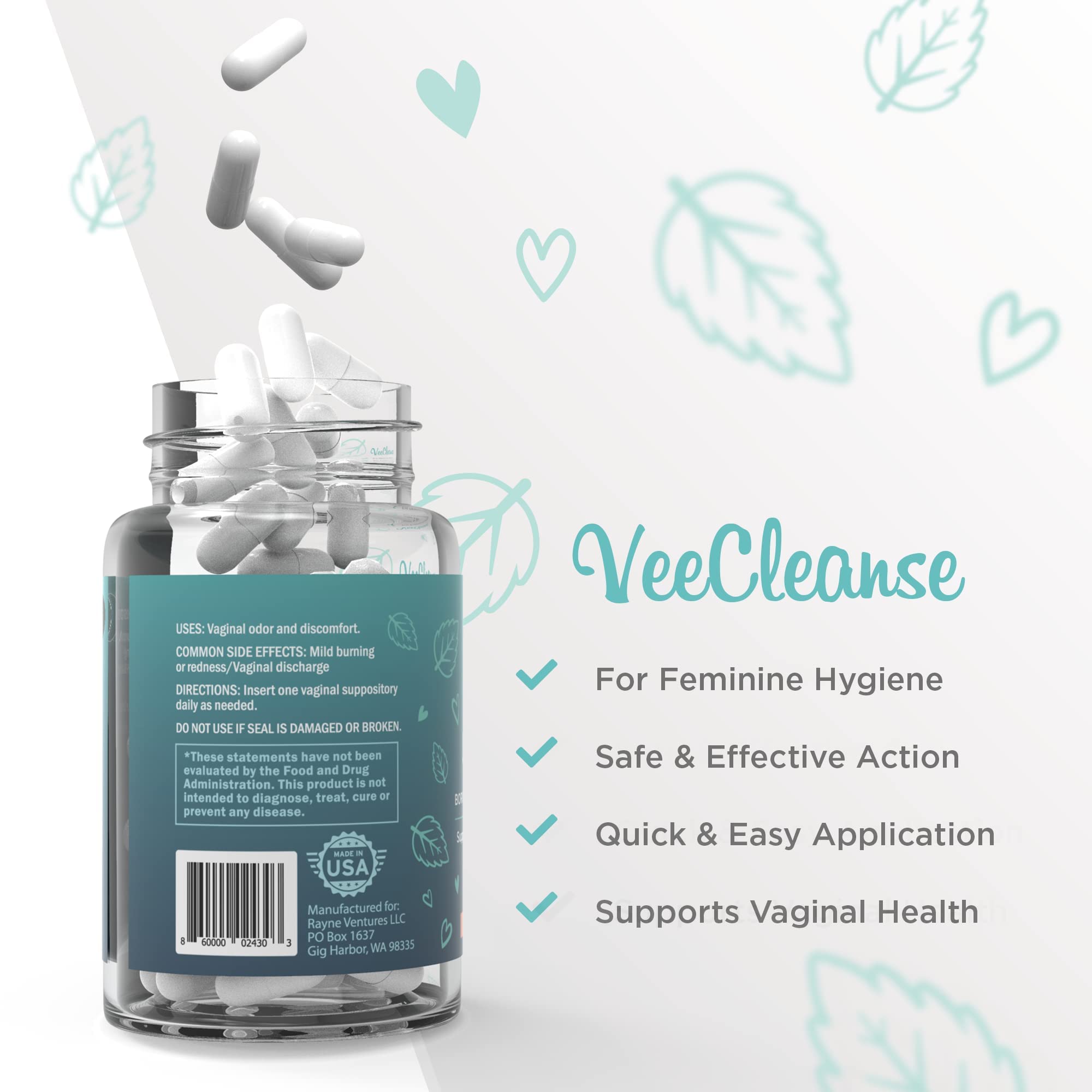 VeeFresh - VeeCleanse Boric Acid Vaginal Suppositories - Vaginal pH Balance Suppositories VeeFresh uk supplements