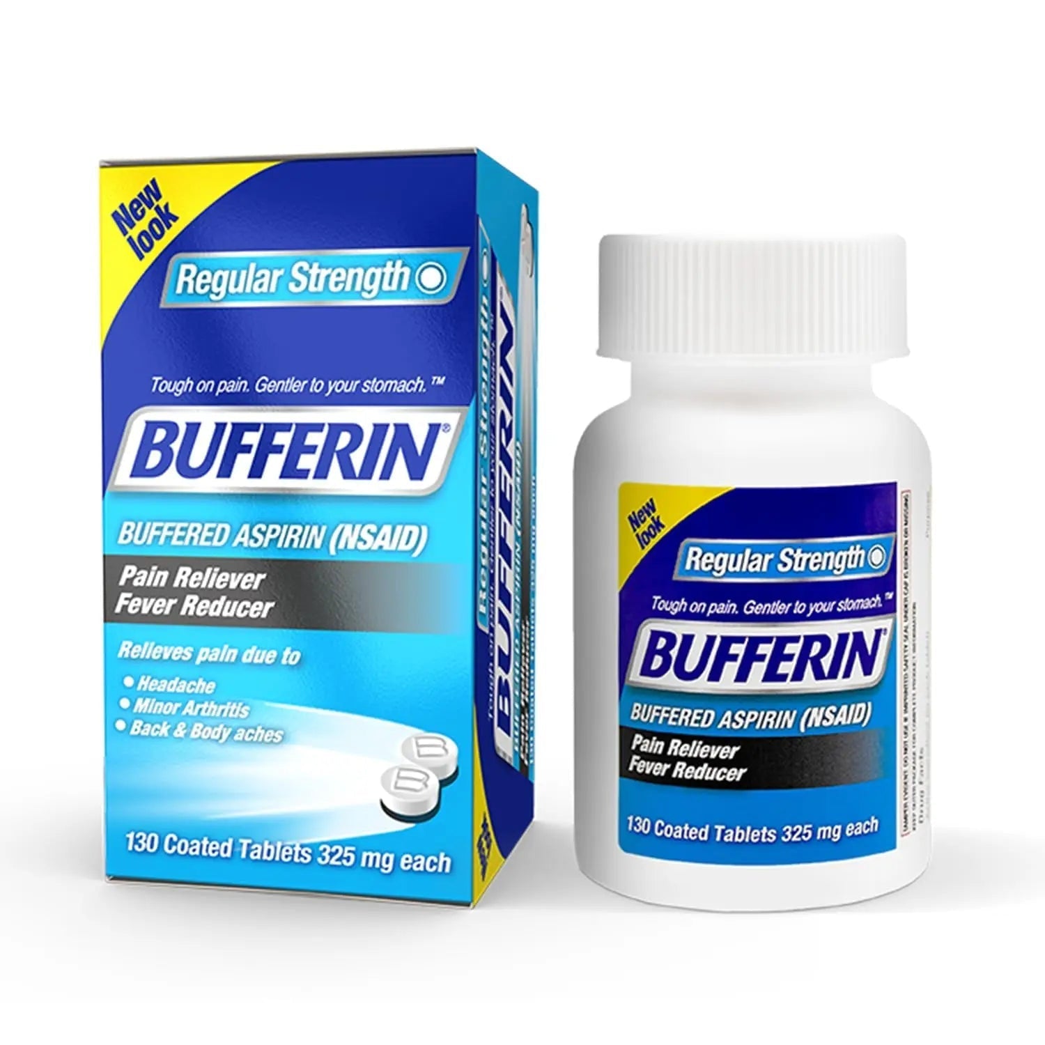 Bufferin Aspirin 325mg, Pain Reliever & Fever Reducer, with 3 Buffering Agents Relieves 7 Types of Pain: Headaches, Back Ache, Arthritis, Muscle Aches & More, for Adults, 130 Coated Tablets, 1-Pack Bufferin uk supplements