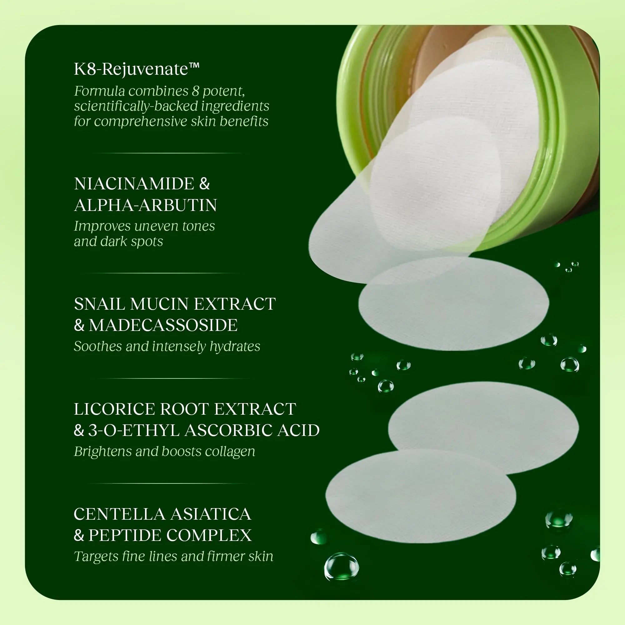 JiYu Toning Polish Pads - Korean Skincare for Dark Spots, Wrinkles & Dull Skin - Hydrating Facial Treatment with Snail Mucin, Niacinamide, Peptides & Centella - 100 Count JiYu uk supplements