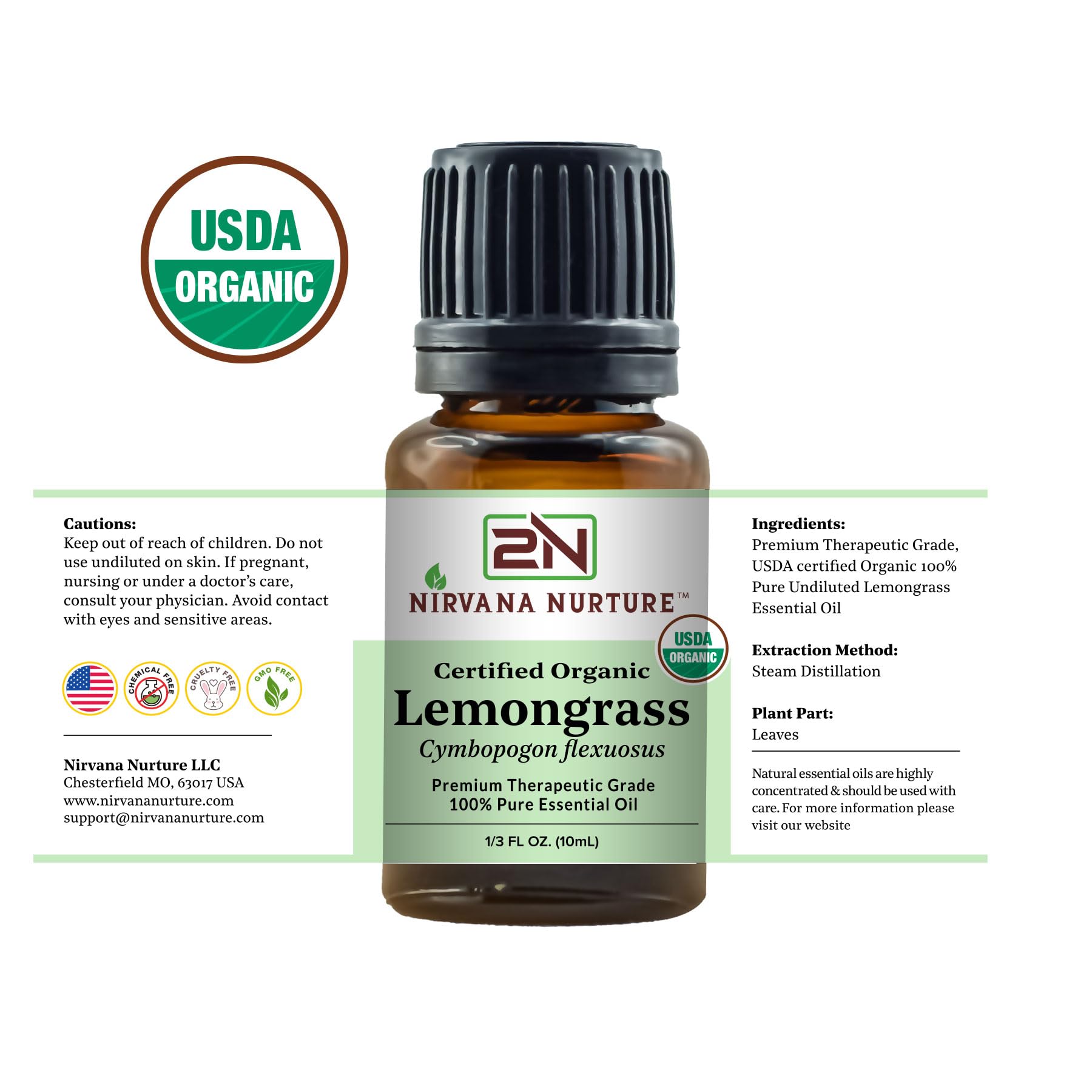 Nirvana Nurture Lemongrass Essential Oil USDA Certified Organic 100% Pure Premium Therapeutic Grade Nirvana Nurture uk supplements