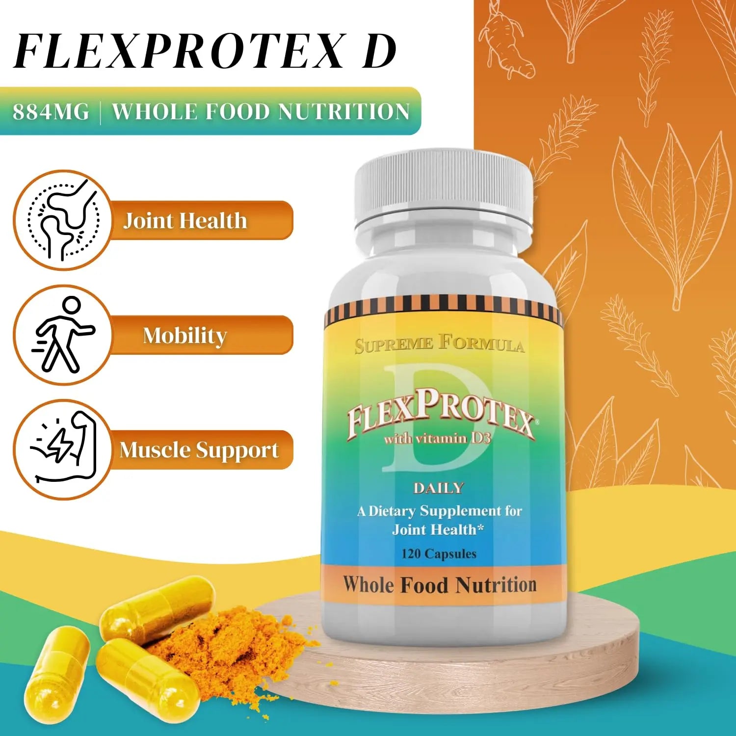 Daily Health, Flexprotex D 884mg Joint Muscle Support 120 Capsules Natural Herbal Turmeric Chondroitin Glucosamine Yucca Boswellia Hyaluronic Acid Ashwagandha D3 Magnesium (1 Month Supply) Daily Health uk supplements