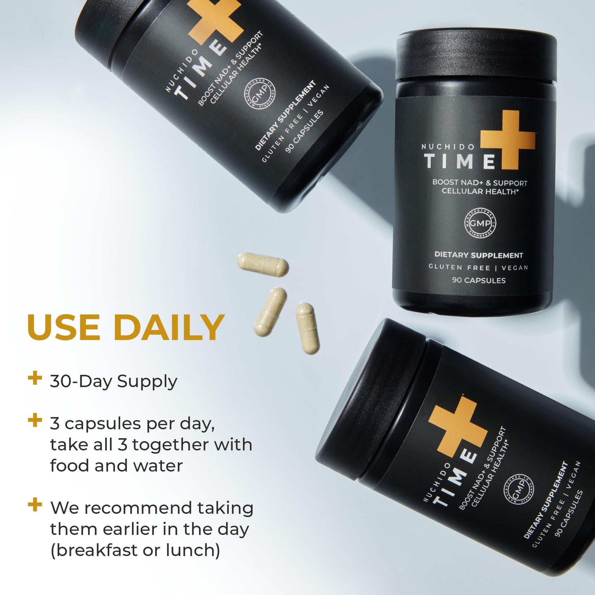 Nuchido Time+ NAD Supplement for Men & Women - Advanced Formula for Healthy Aging, Energy, Focus, Cellular Health & Longevity - Nicotinamide, Alpha Lipoic Acid, Quercetin - 90 Capsules Nuchido Time+ uk supplements