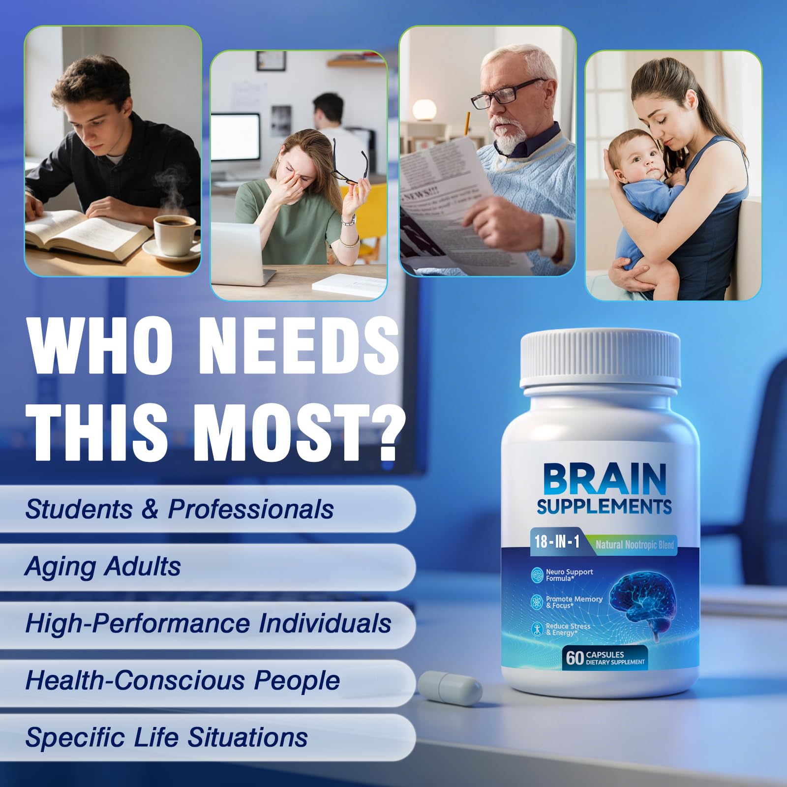 18-in-1 Brain Supplement for Memory and Focus – Nootropic Capsules with Alpha GPC, Bacopa, Ginkgo Biloba, Lion's Mane, Vitamin B6 & B12 | Cognitive Health, Mental Clarity | Vegan, Non-GMO Fenolutra uk supplements