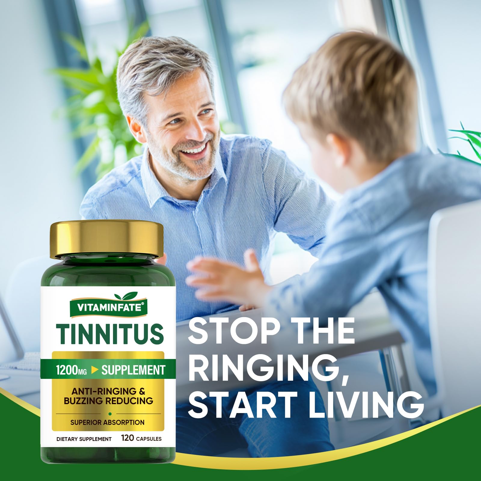 Tinnitus Relief for Ringing Ears 1200mg - 120 Capsules Advanced Ear Health Support Supplement | Supports Ear Health and Reduces Tinnitus Symptoms - Non-GMO & Vegan VITAMINFATE uk supplements