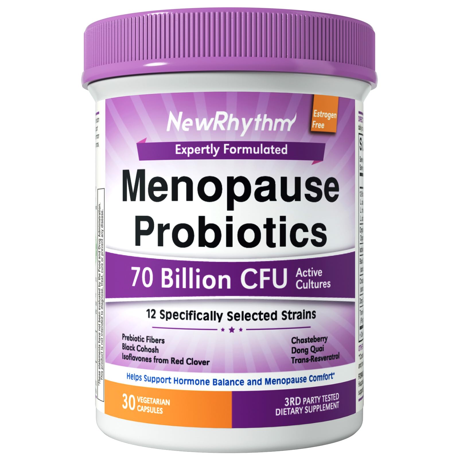 NewRhythm Menopause Probiotics for Women, 7-in-1 Relief, Prebiotics, Black Cohosh Trans-Resveratrol Chasteberry Red Clover Dong Quai, Hot Flashes Night Sweats, No Soy, No Estrogen, 30 Ct NewRhythm uk supplements