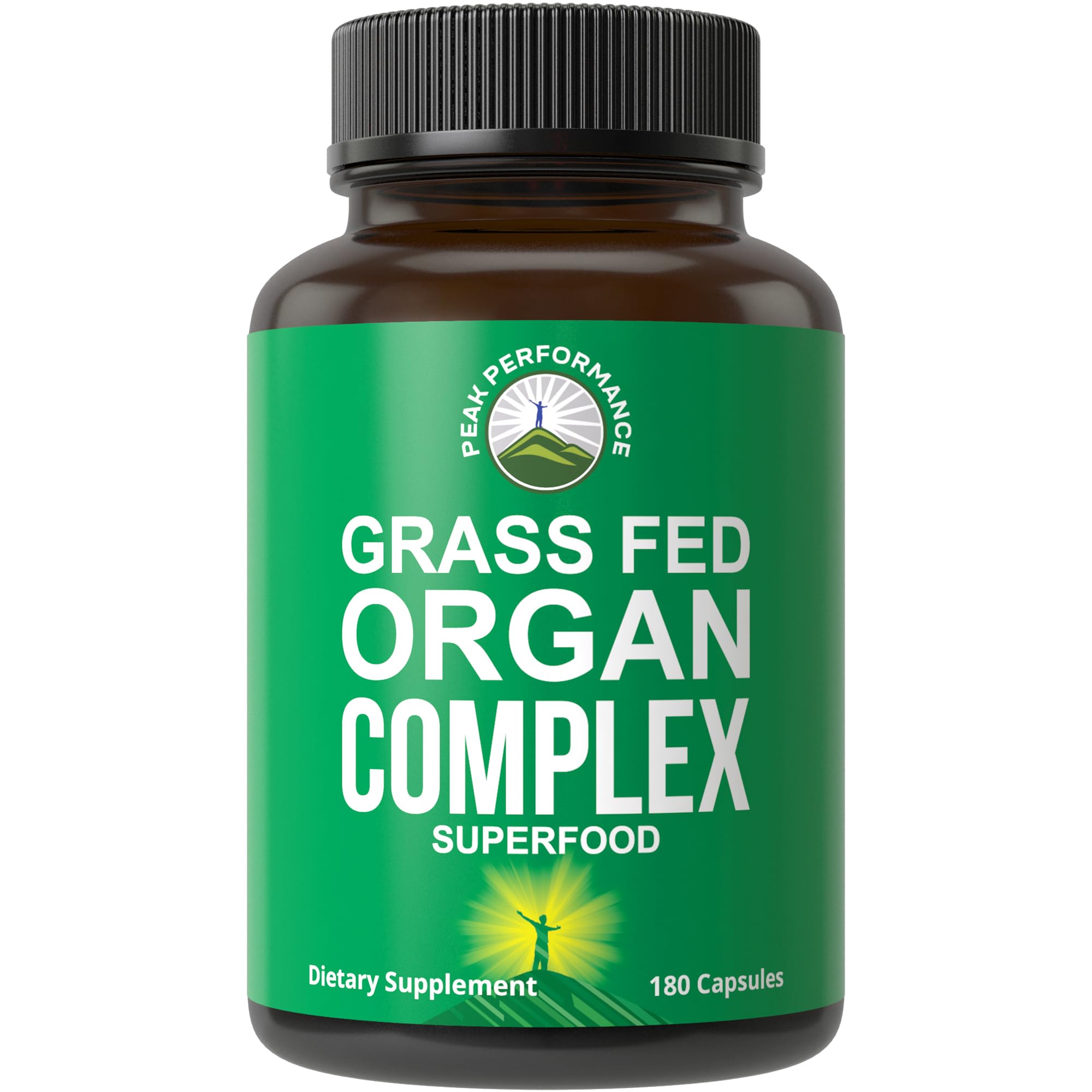 Peak Performance Grass Fed Beef Organ Complex from New Zealand (180 Capsules) Desiccated Organs Superfood Pills. GrassFed Beef Liver Capsules with Heart, Kidney, Pancreas, Spleen. Supplement Peak Performance uk supplements