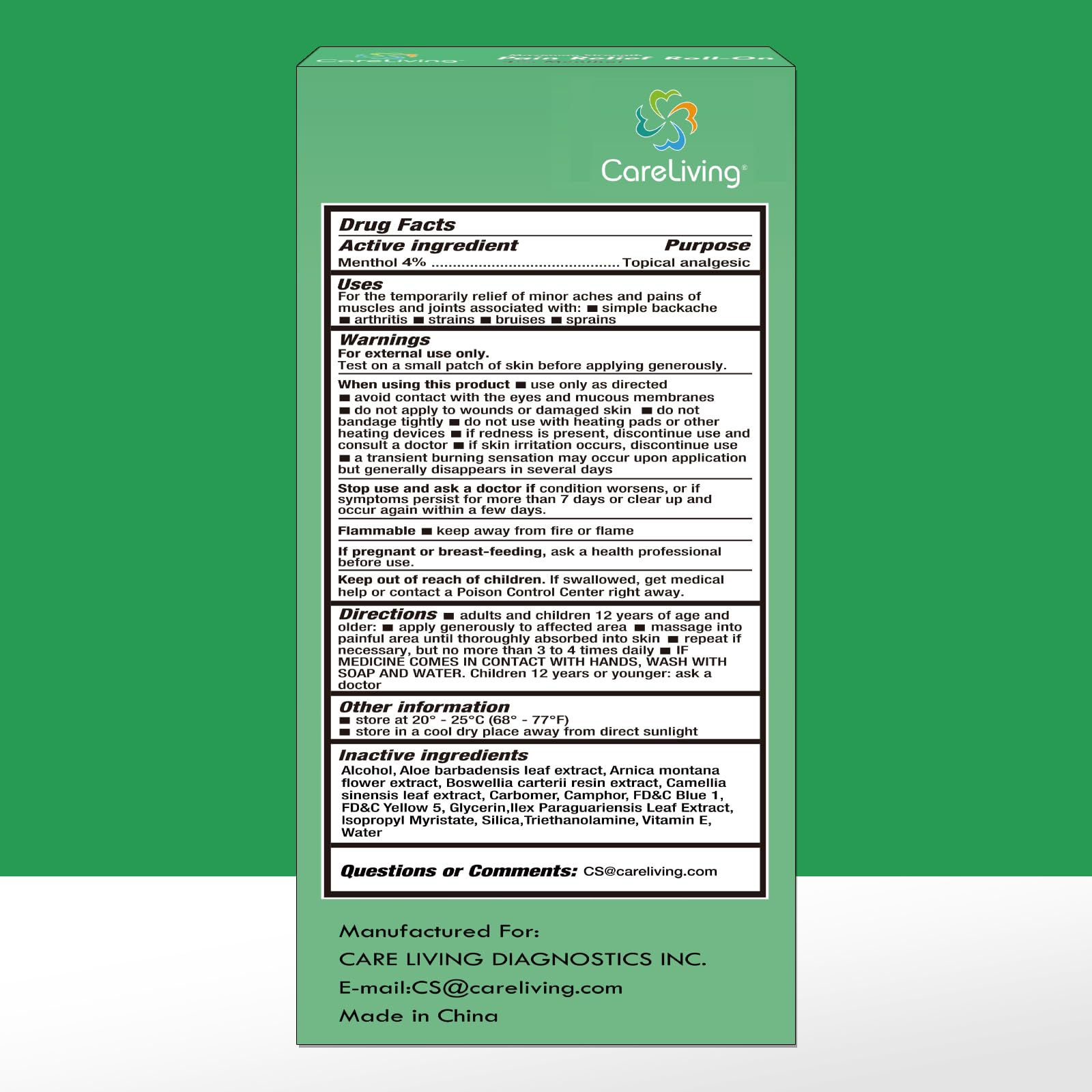 CARELIVING Roll On Pain Relief for Knee, Neck, Joint, Shoulder, Arthritis Pain Reliever, Sore Muscle Relief, Roll On Menthol Gel 2.5 Fl Oz (Pack of 2) CARELIVING uk supplements