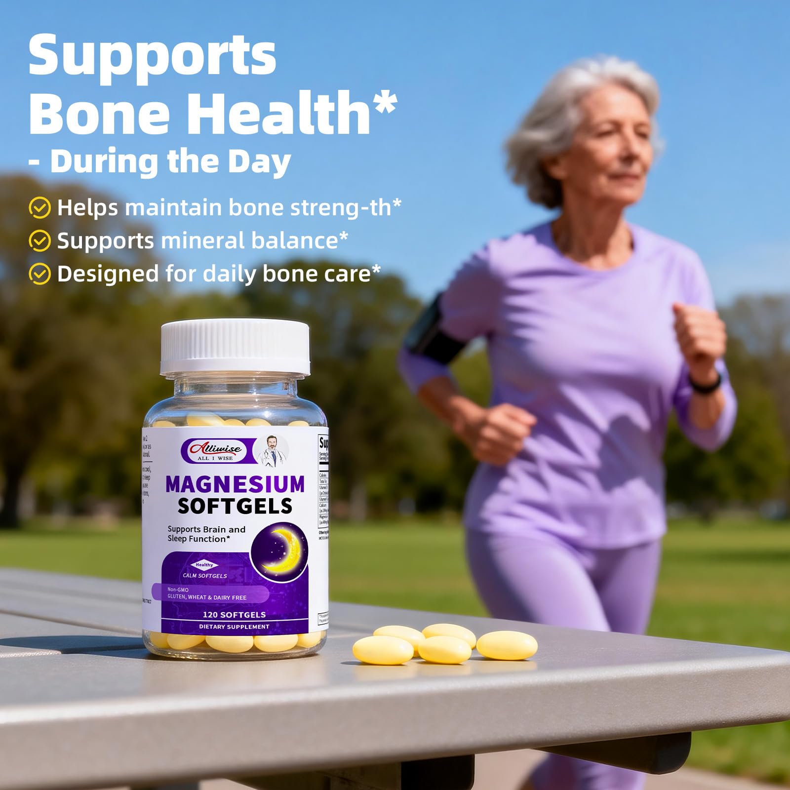 Magnesium Glycinate 400mg Softgels, Small Easy to Swallow High Absorption Magnesium Supplement, with Vitamin D3 & K2 for Sleep Relax Calm Muscle Bone* Health, 120 Gelcaps Alliwise uk supplements