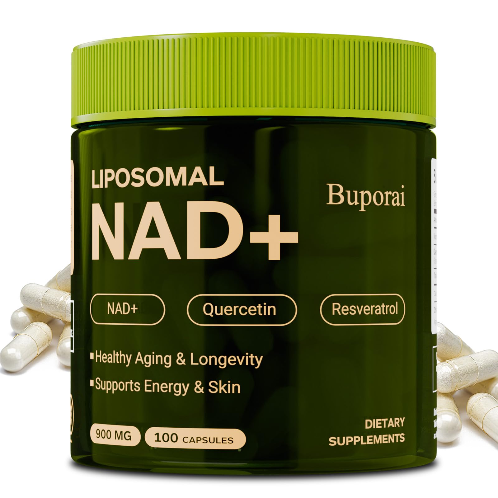 Buporai NAD Supplement 900mg with Resveratrol & Quercetin, NAD Supplement for Anti-Aging, Cellular Energy & Repair-100 Capsules Buporai uk supplements